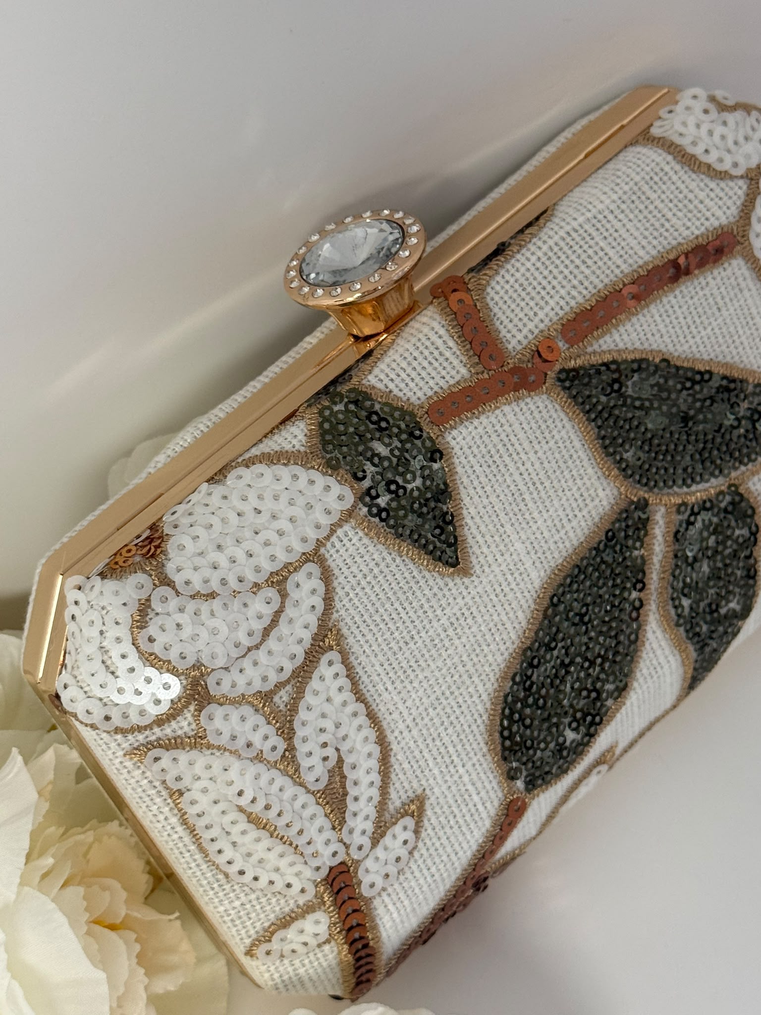 Elegant Floral Sequin Box Clutch