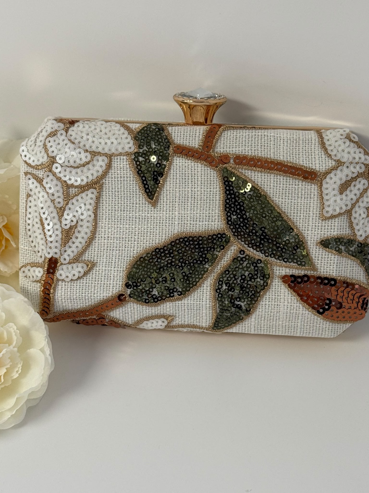 Elegant Floral Sequin Box Clutch