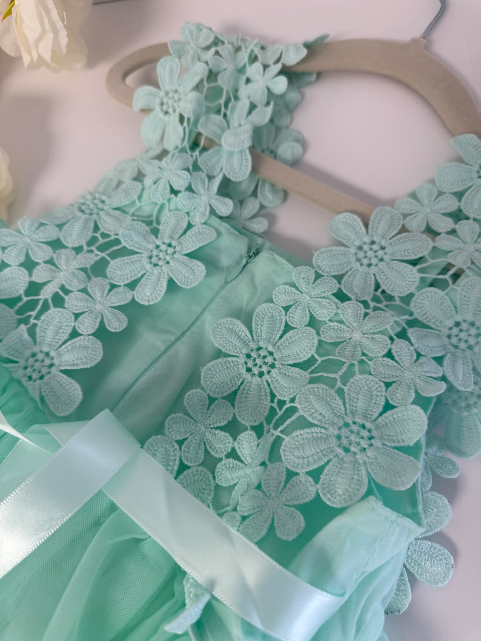 Mint Green Lace Flower Girl Dress