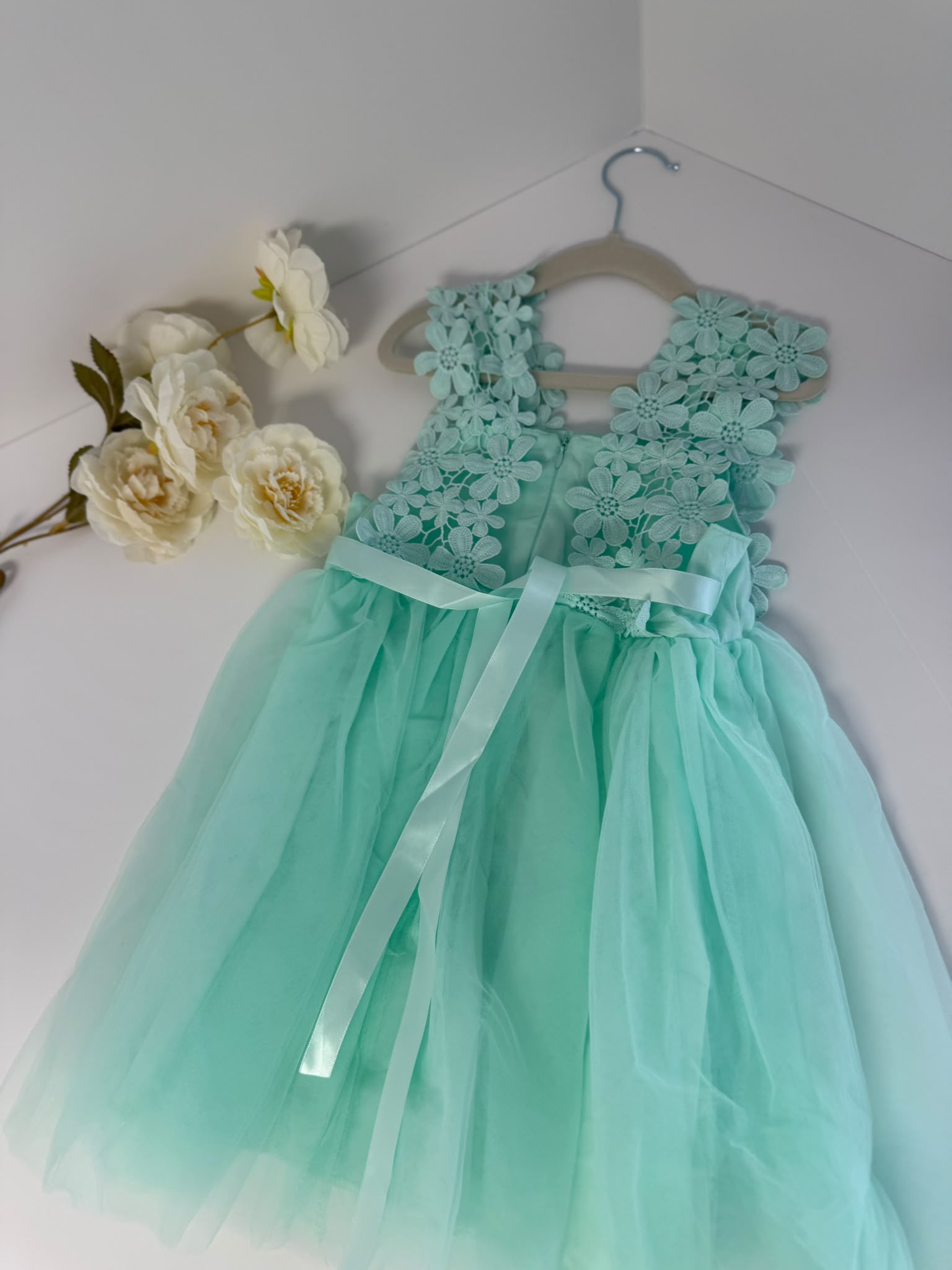 Mint Green Lace Flower Girl Dress