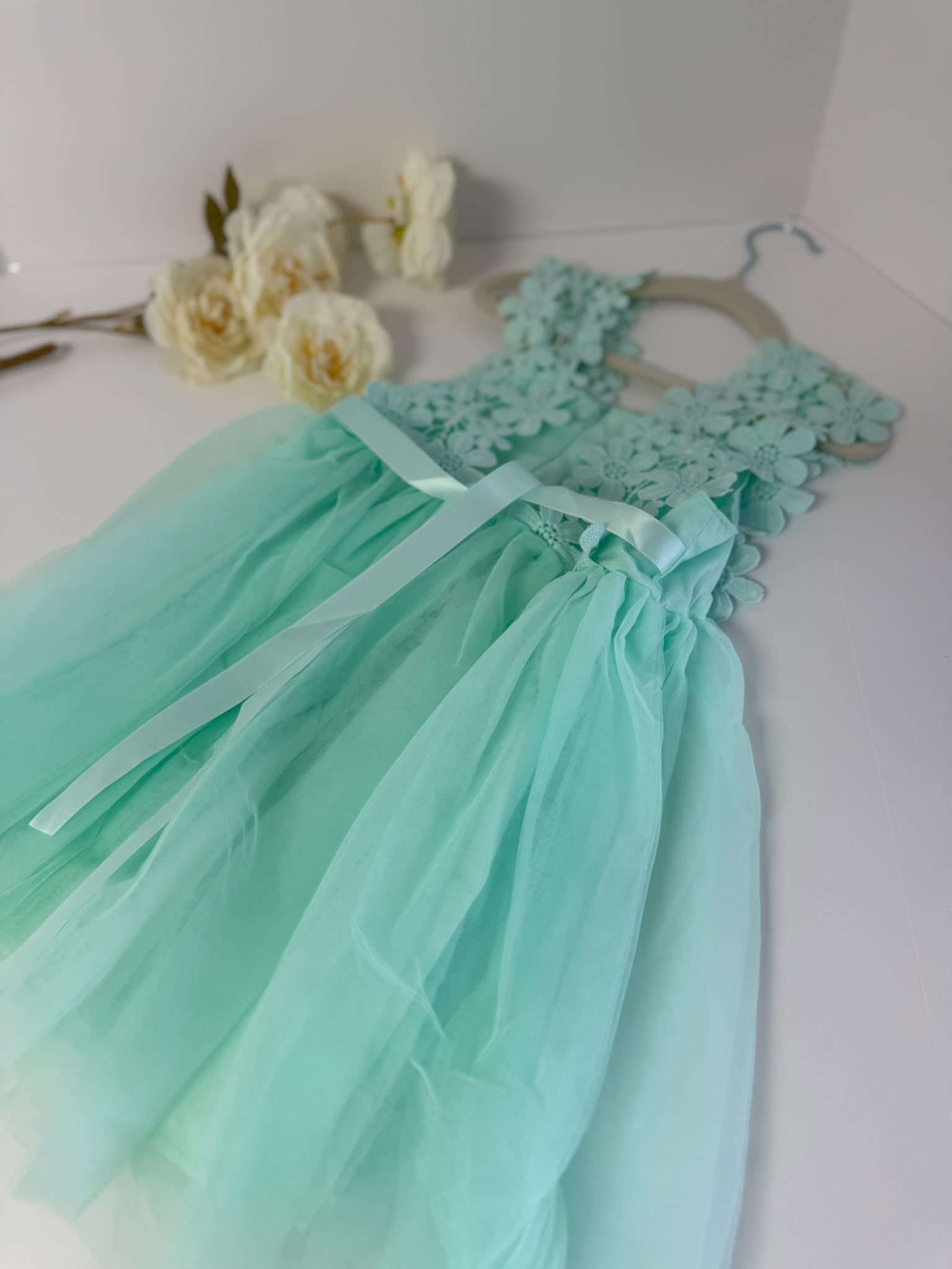 Mint Green Lace Flower Girl Dress