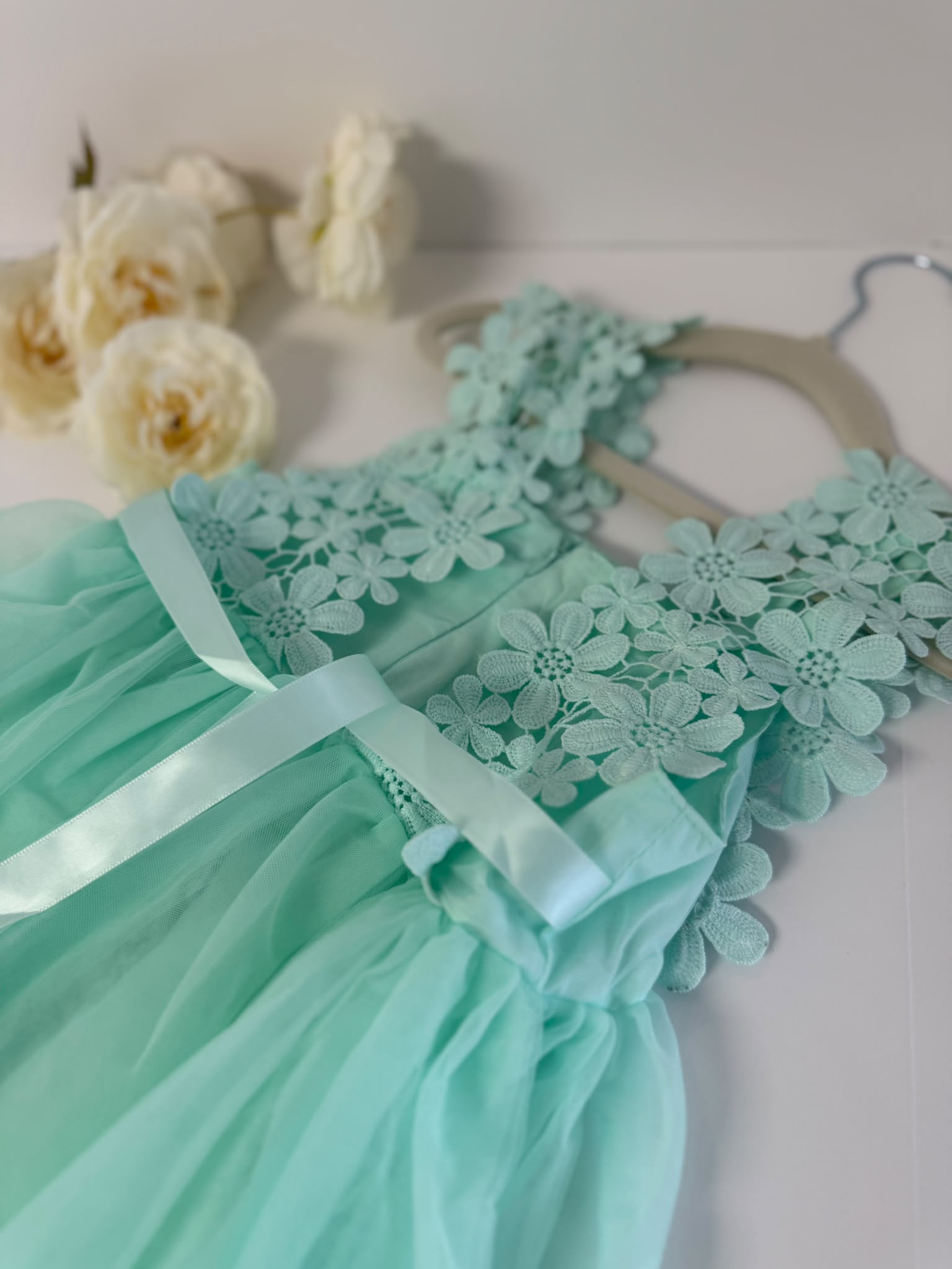 Mint Green Lace Flower Girl Dress