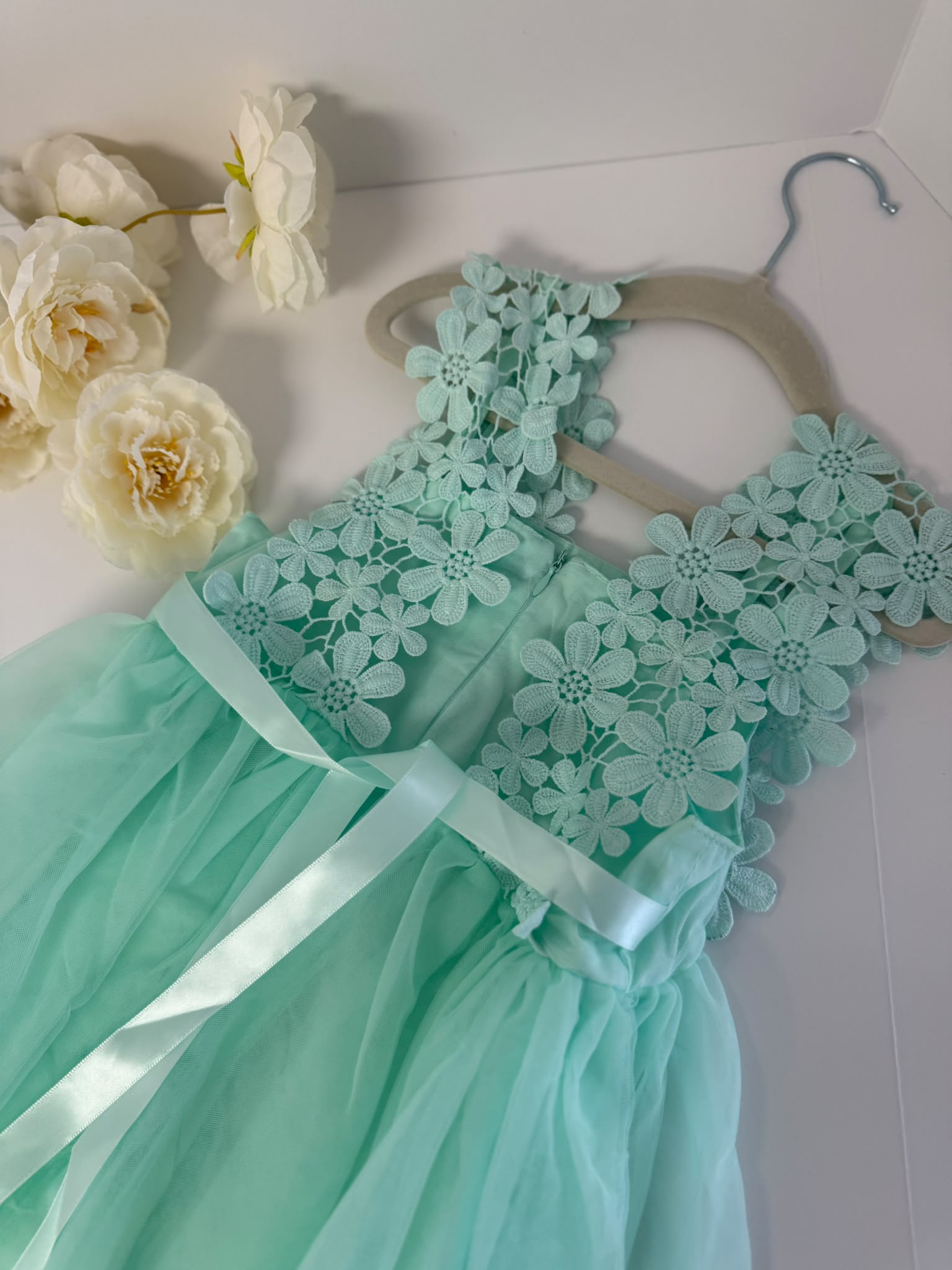 Mint Green Lace Flower Girl Dress