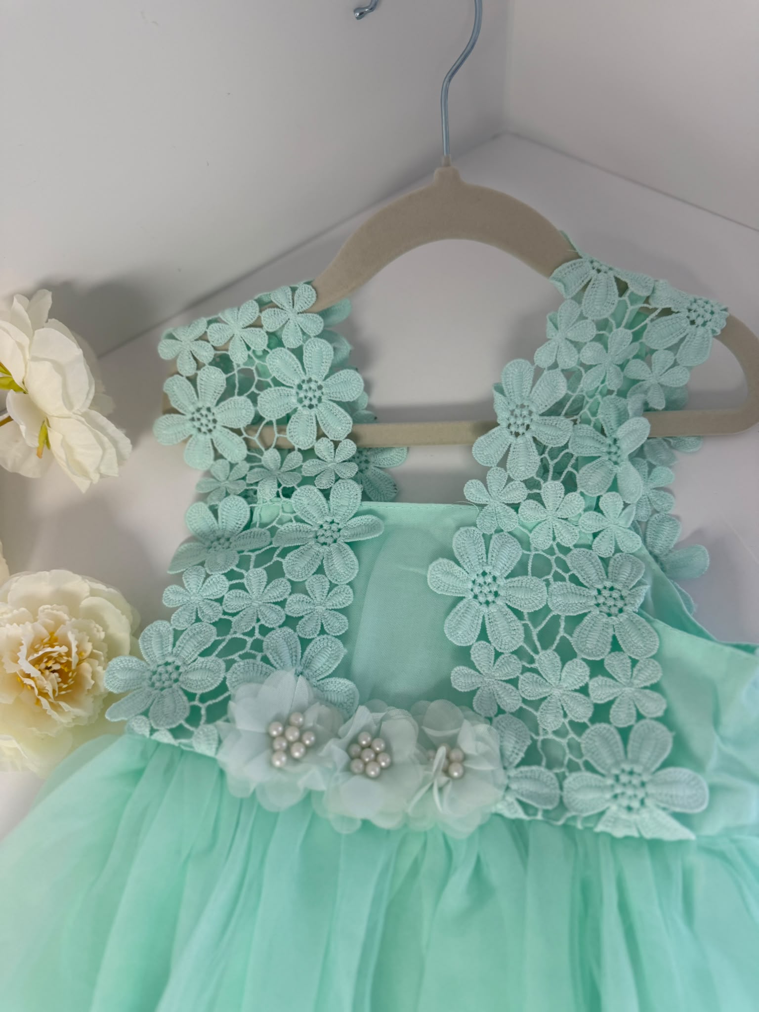 Mint Green Lace Flower Girl Dress