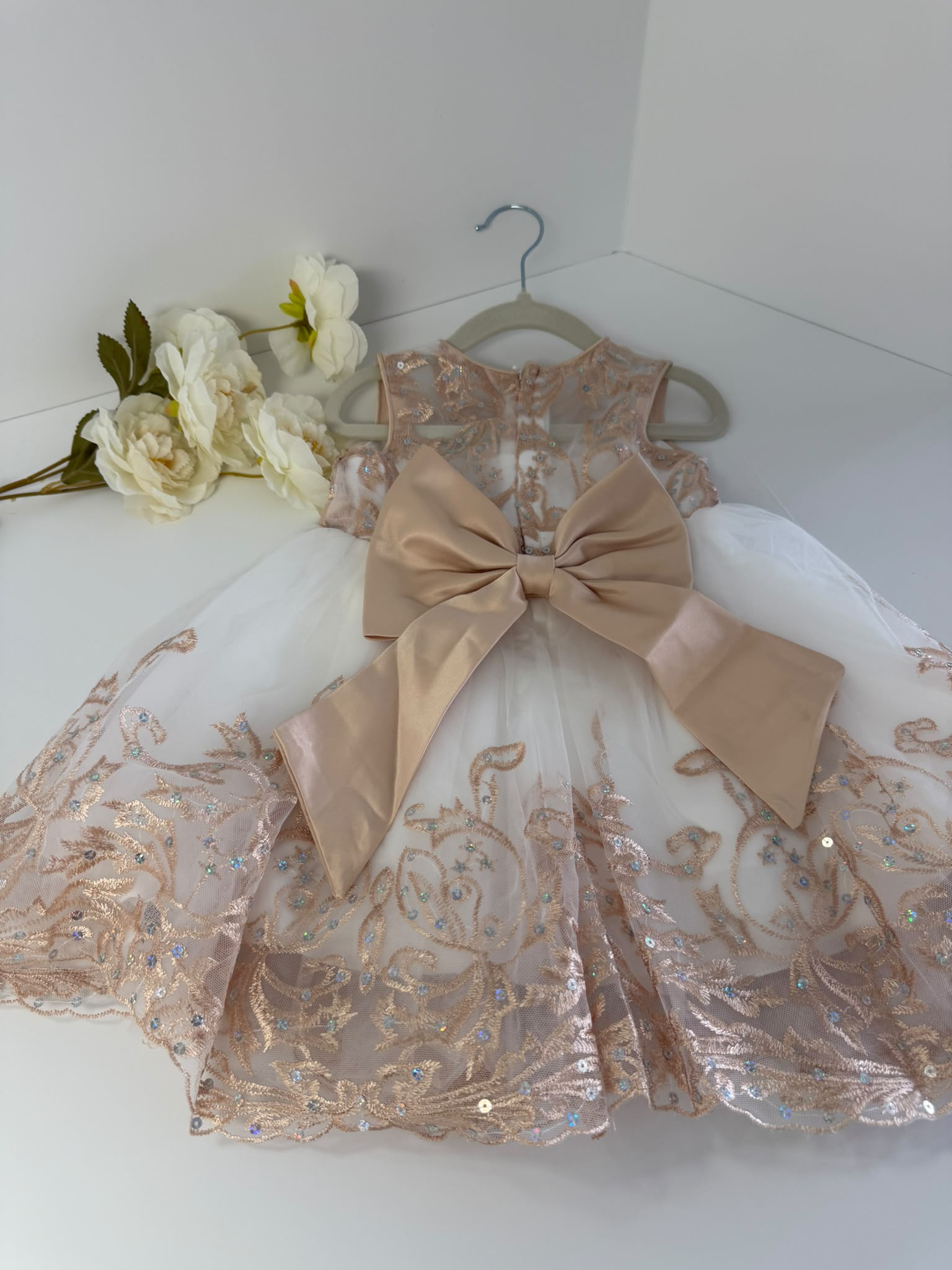Champagne Luxury Lace Flower Girl Dress (2–3 Years)