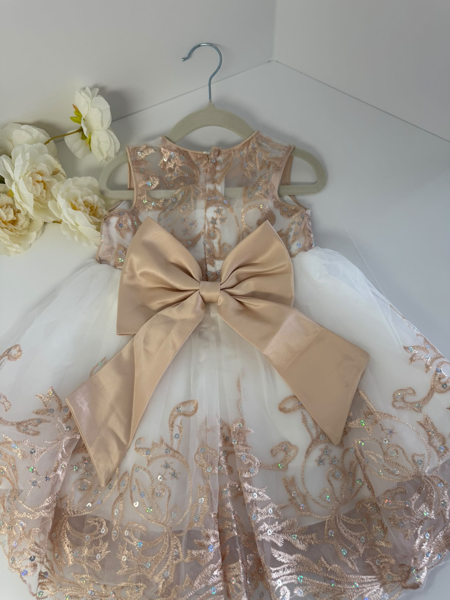 Champagne Luxury Lace Flower Girl Dress (2–3 Years)
