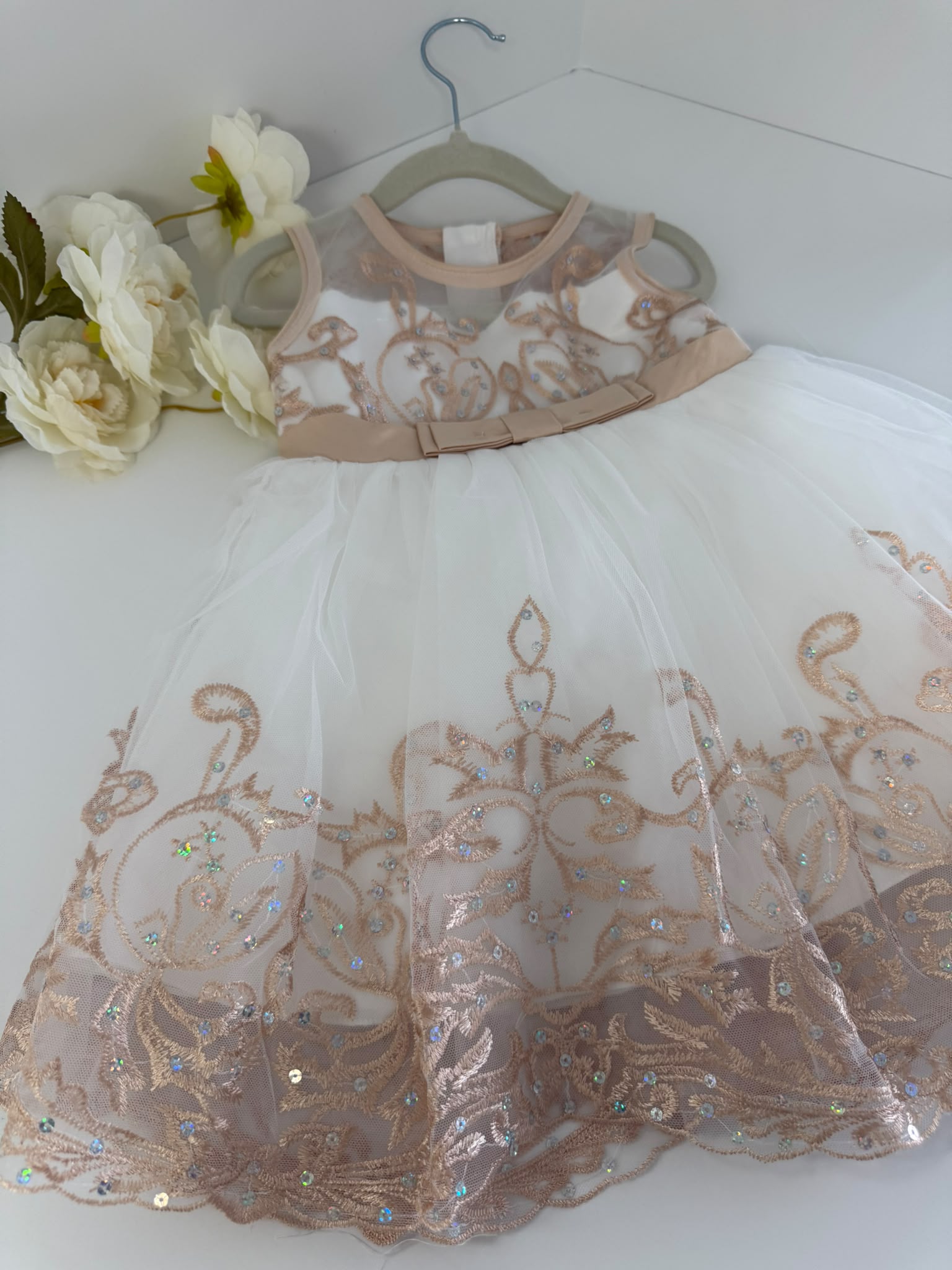 Champagne Luxury Lace Flower Girl Dress (2–3 Years)