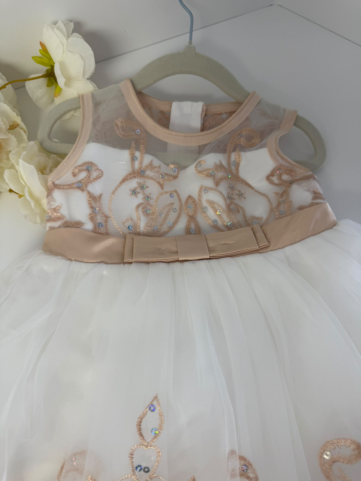 Champagne Luxury Lace Flower Girl Dress (2–3 Years)