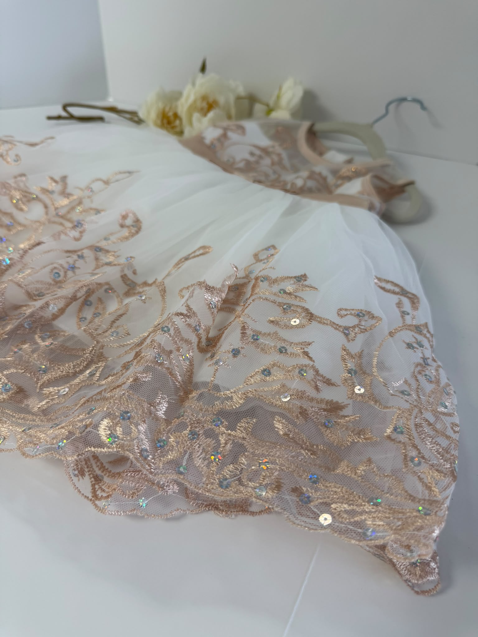 Champagne Luxury Lace Flower Girl Dress (2–3 Years)