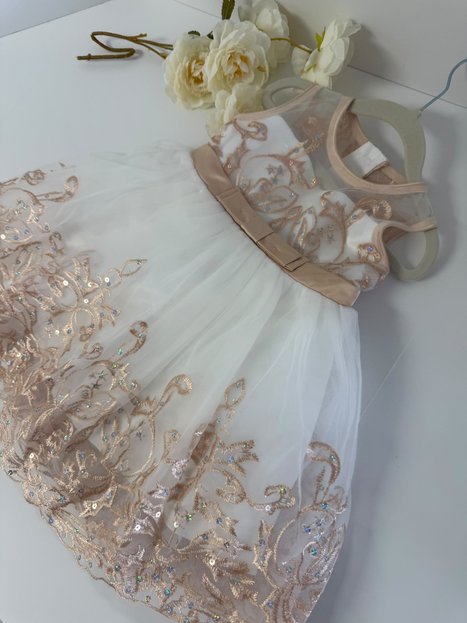 Champagne Luxury Lace Flower Girl Dress (2–3 Years)
