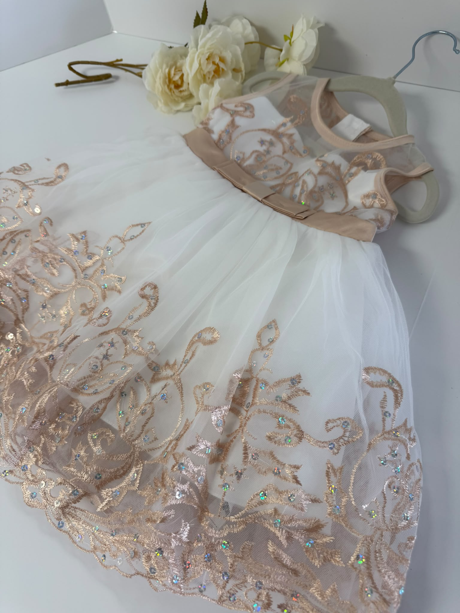 Champagne Luxury Lace Flower Girl Dress (2–3 Years)