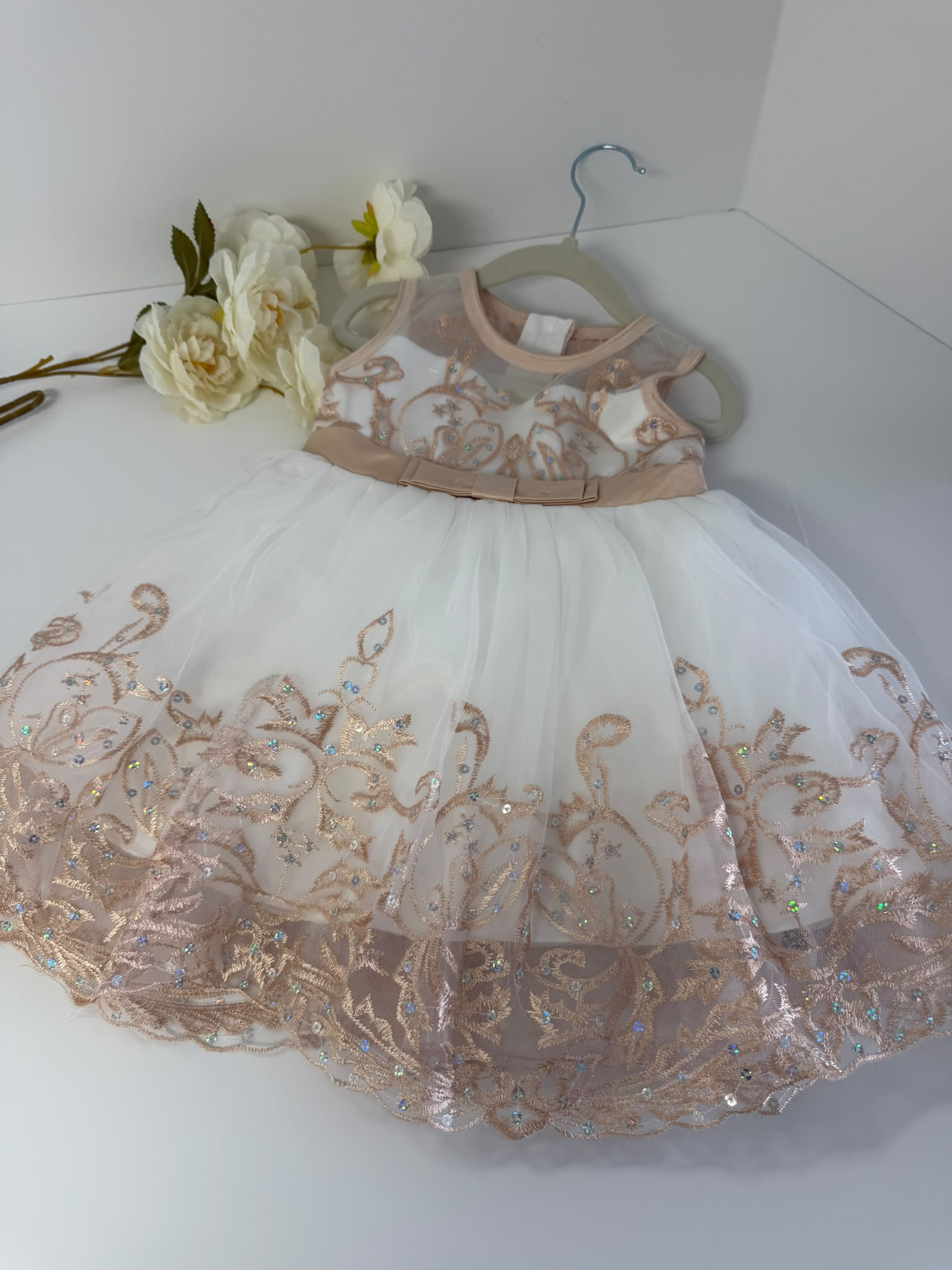 Champagne Luxury Lace Flower Girl Dress (2–3 Years)