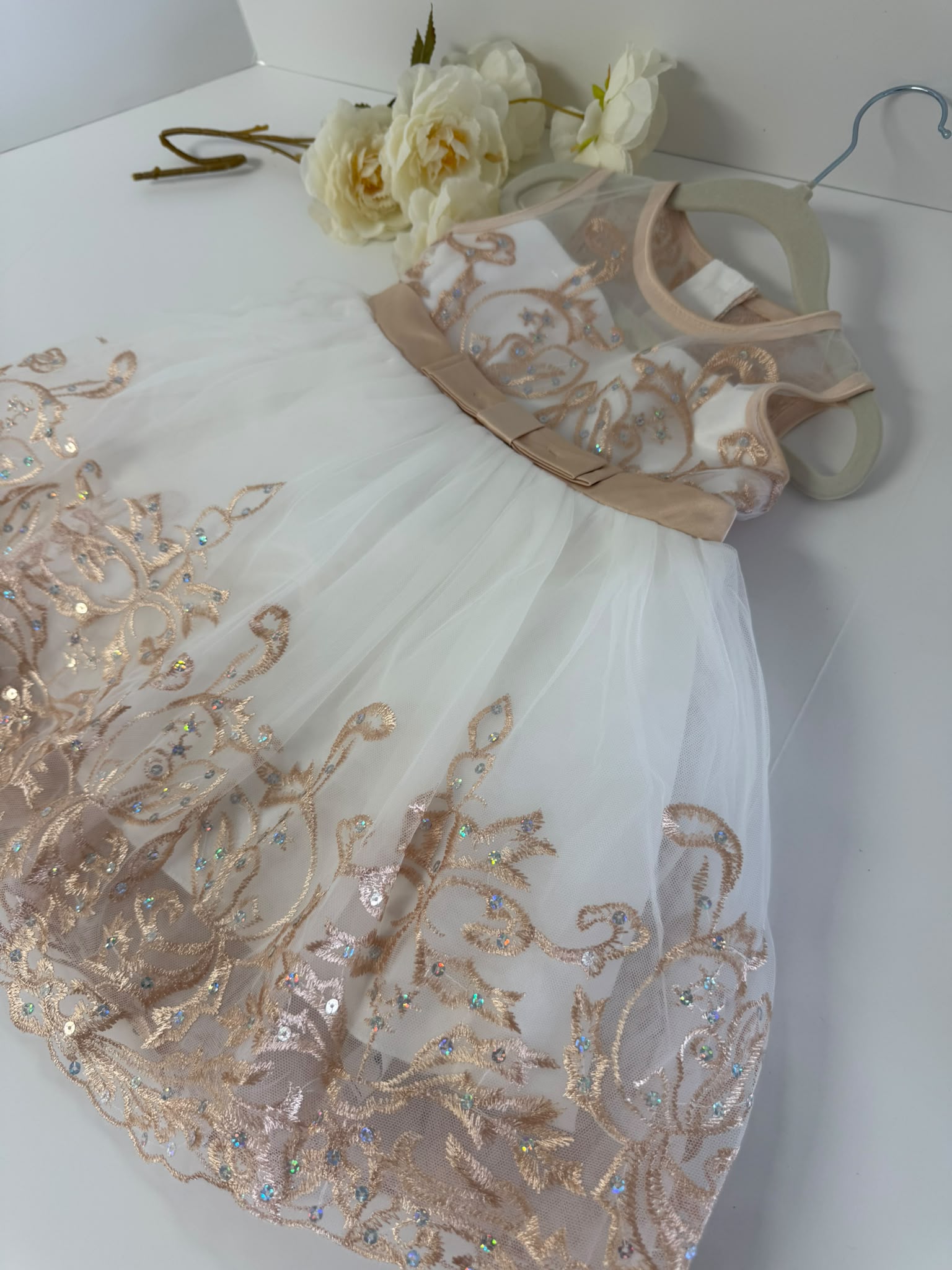 Champagne Luxury Lace Flower Girl Dress (2–3 Years)