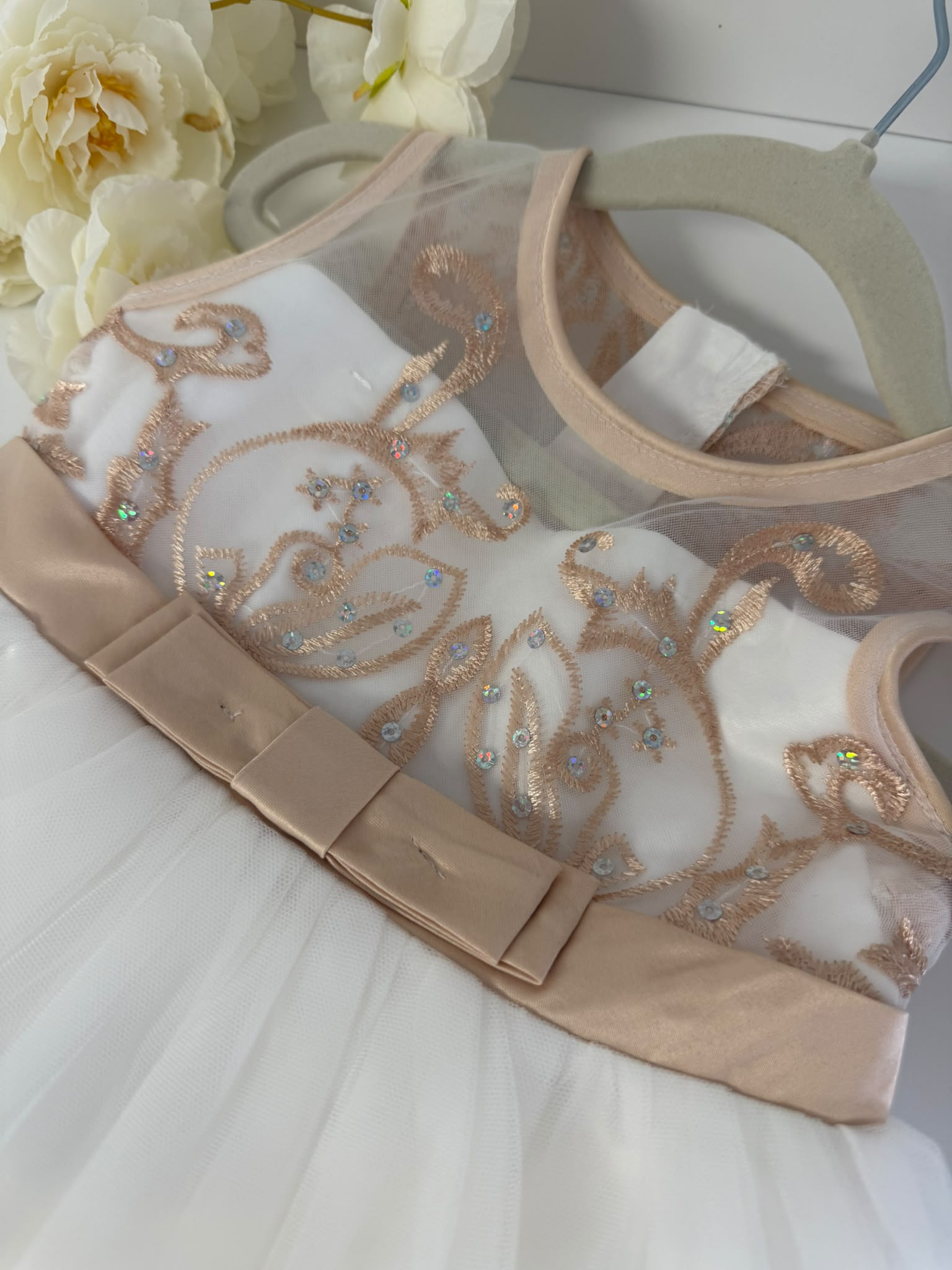 Champagne Luxury Lace Flower Girl Dress (2–3 Years)