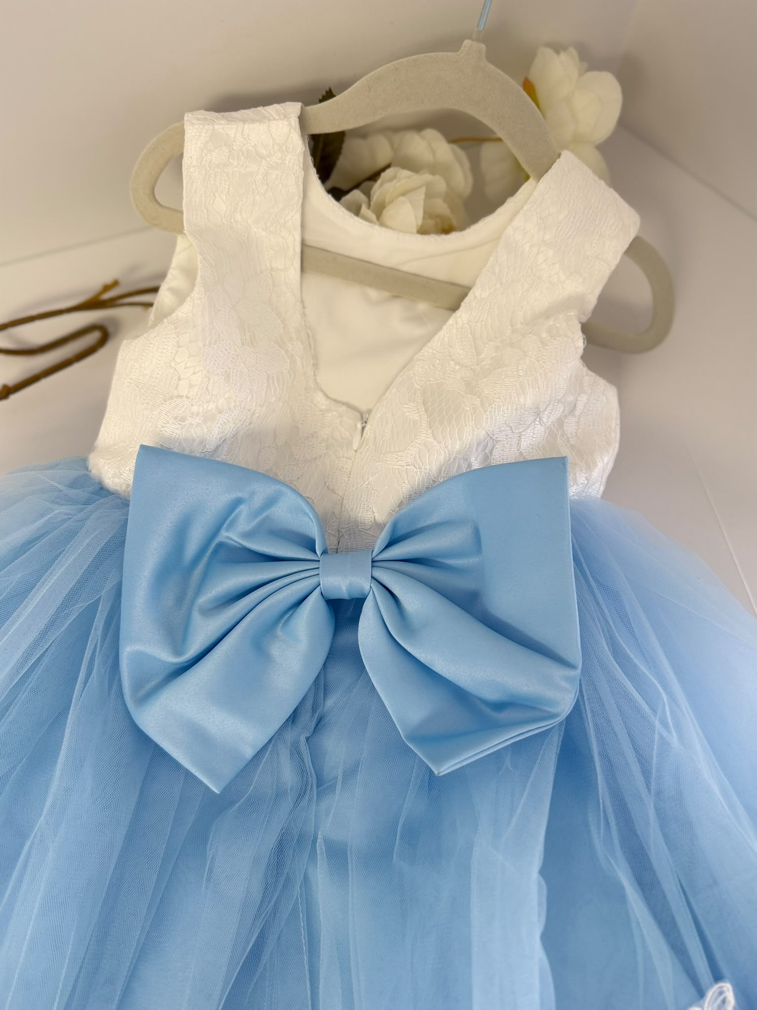 Sky Blue Princess Lace & Tulle Dress for Girls