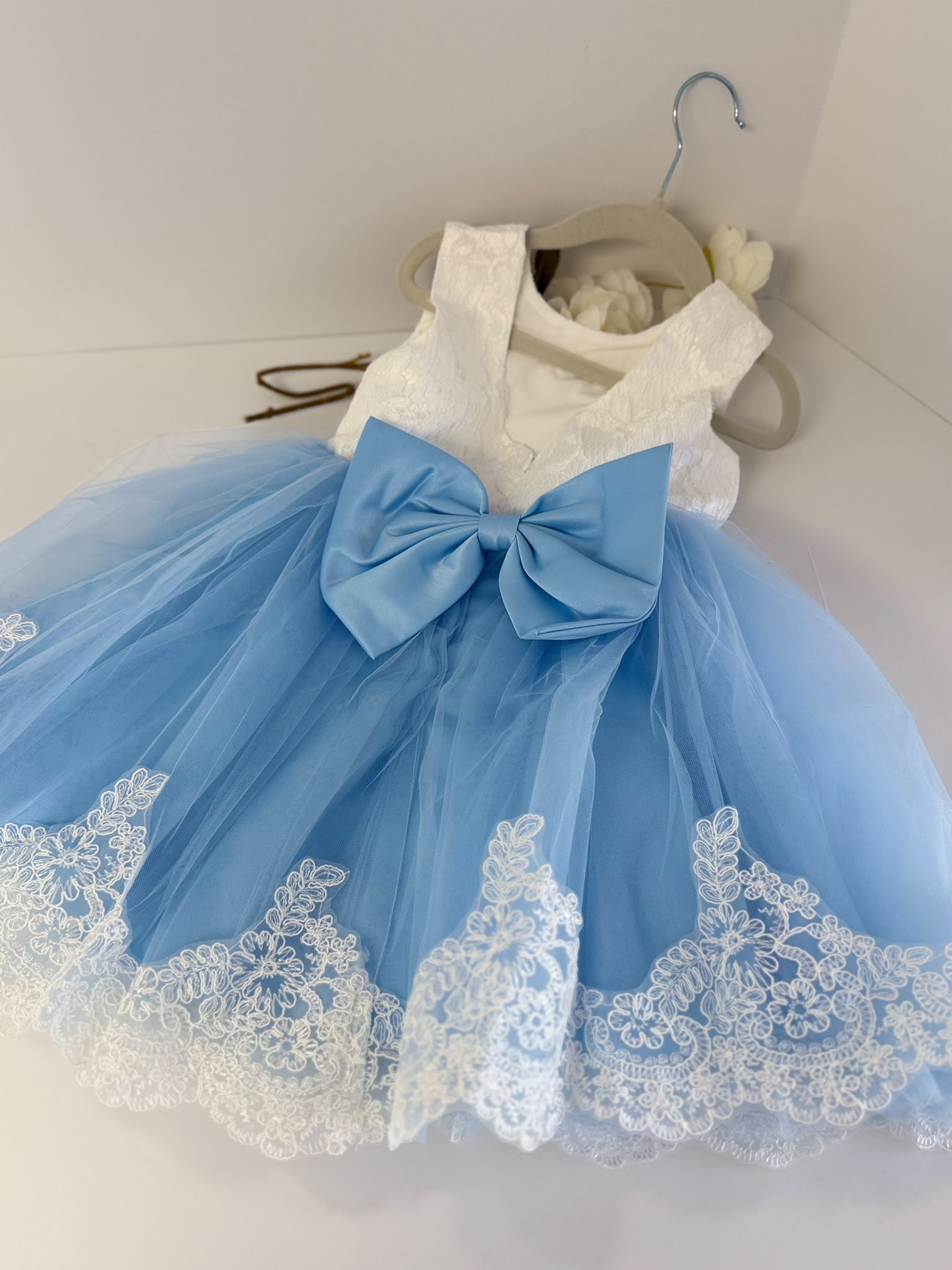 Sky Blue Princess Lace & Tulle Dress for Girls