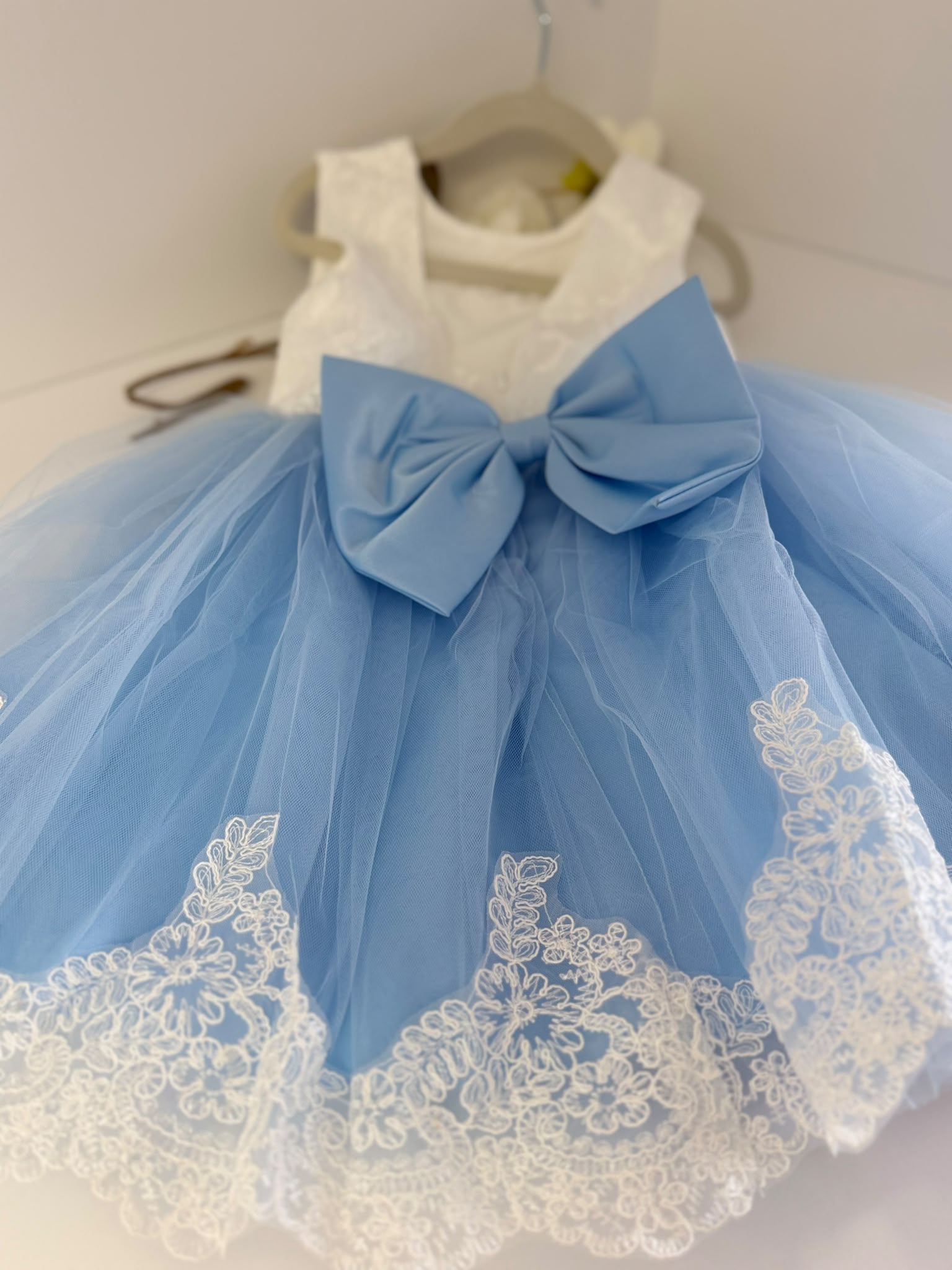 Sky Blue Princess Lace & Tulle Dress for Girls