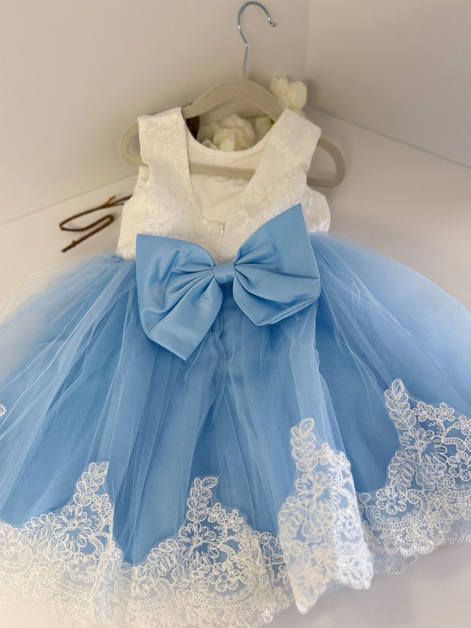 Sky Blue Princess Lace & Tulle Dress for Girls