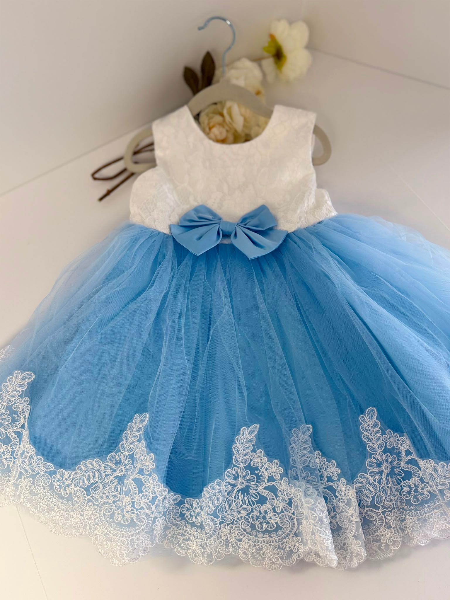 Sky Blue Princess Lace & Tulle Dress for Girls