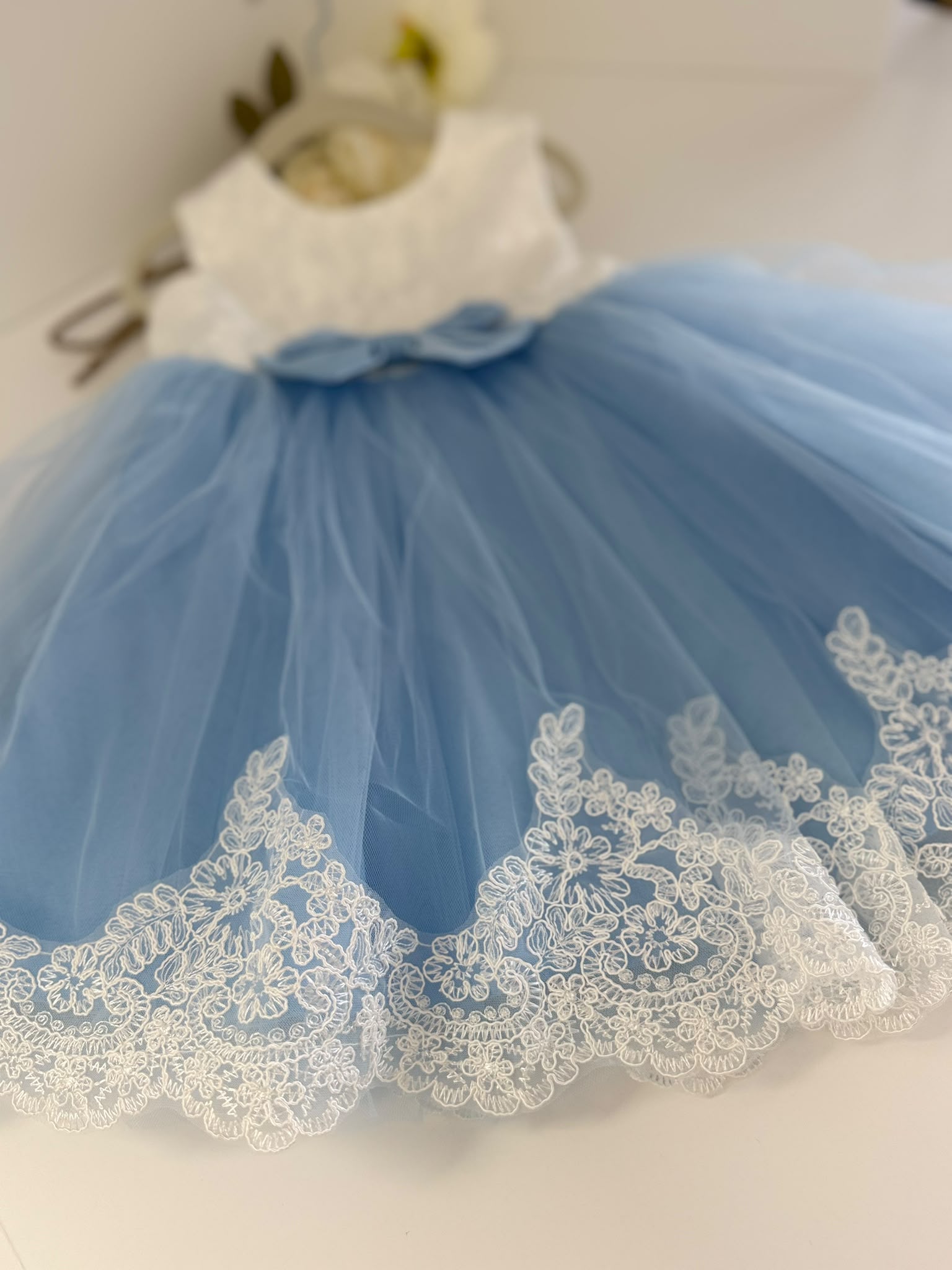 Sky Blue Princess Lace & Tulle Dress for Girls