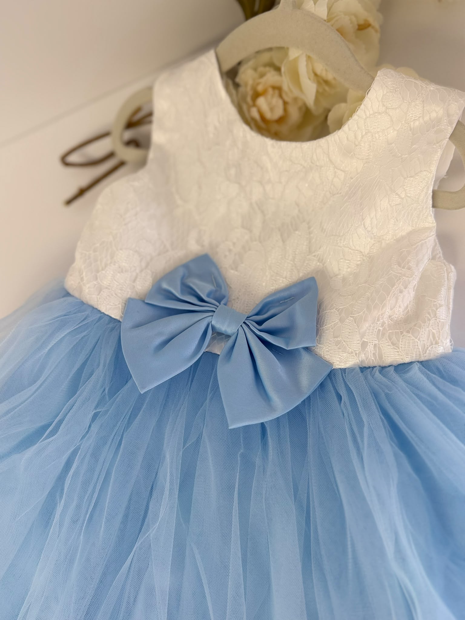 Sky Blue Princess Lace & Tulle Dress for Girls