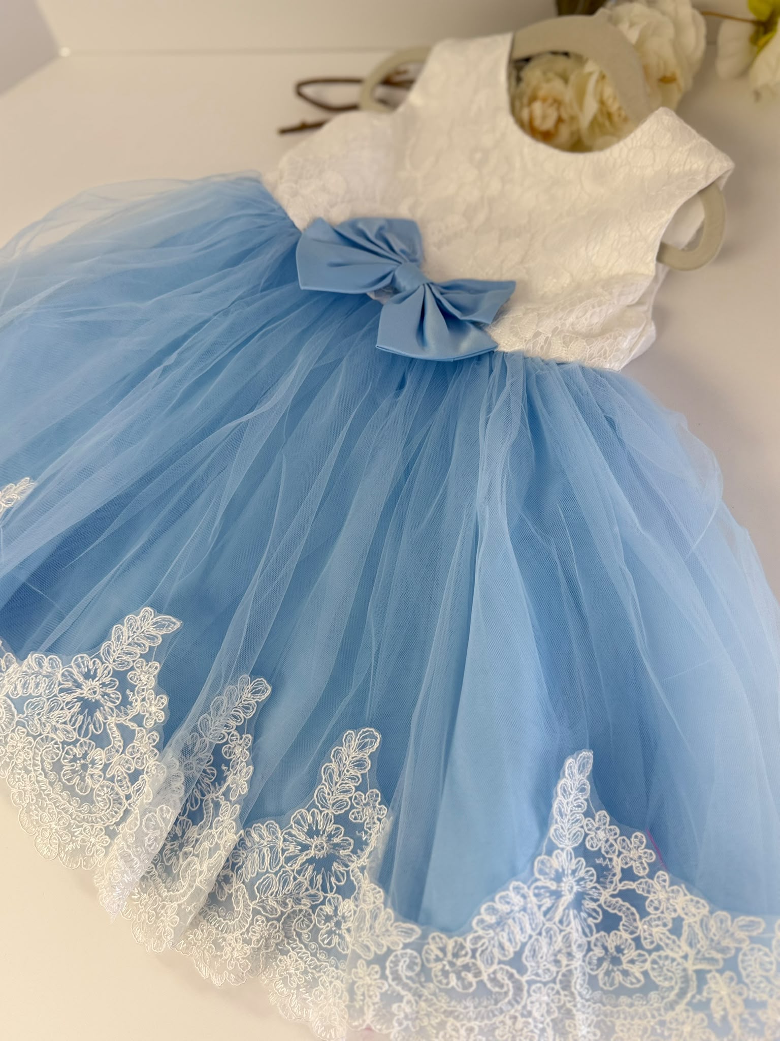 Sky Blue Princess Lace & Tulle Dress for Girls