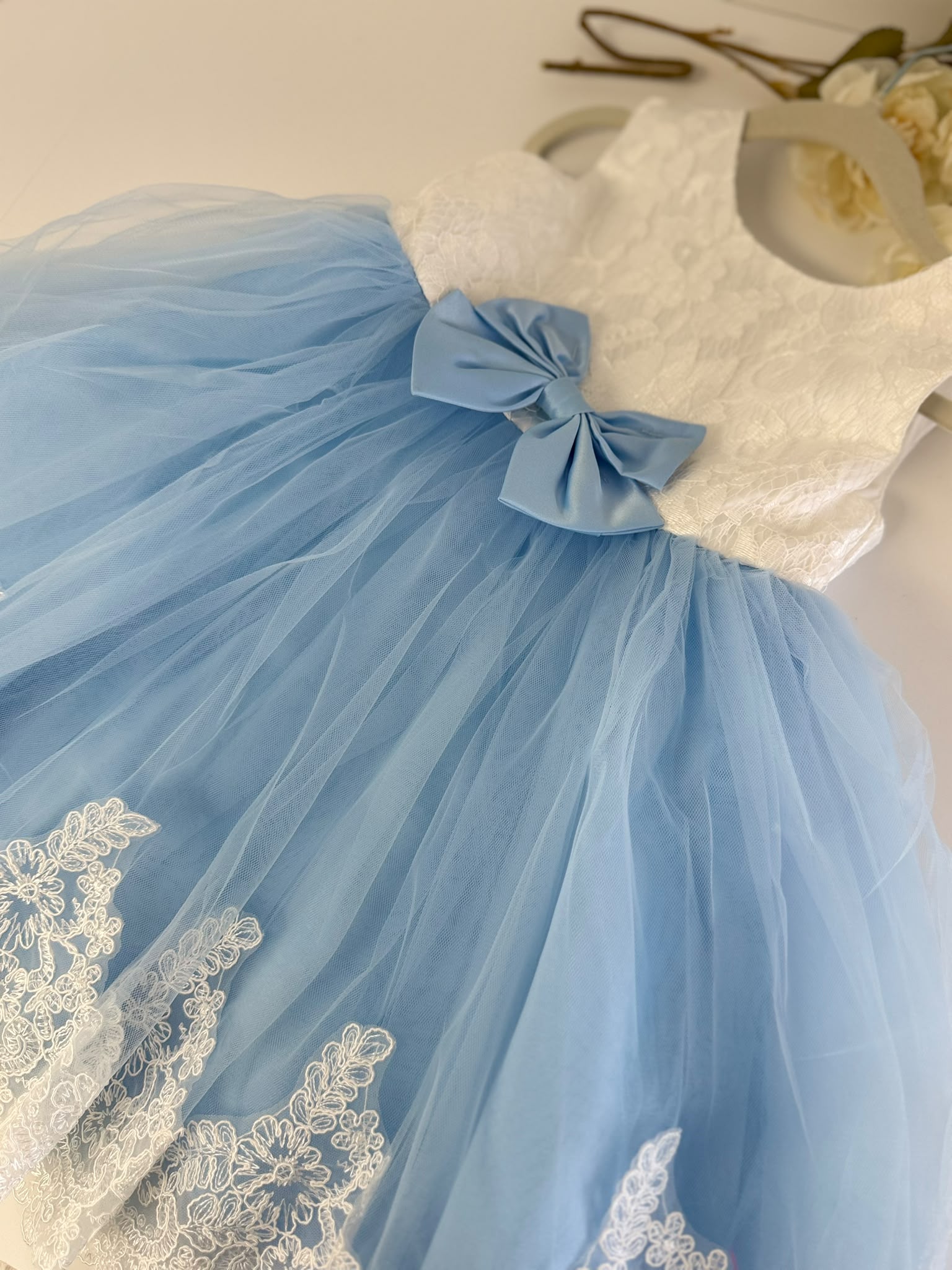 Sky Blue Princess Lace & Tulle Dress for Girls