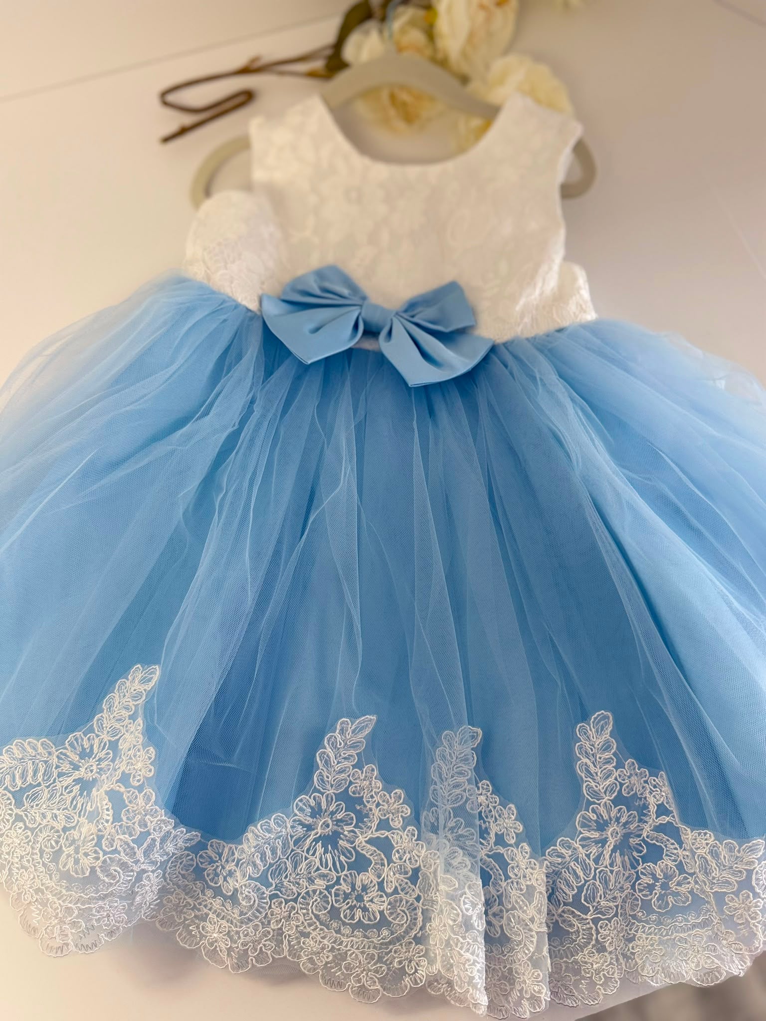 Sky Blue Princess Lace & Tulle Dress for Girls