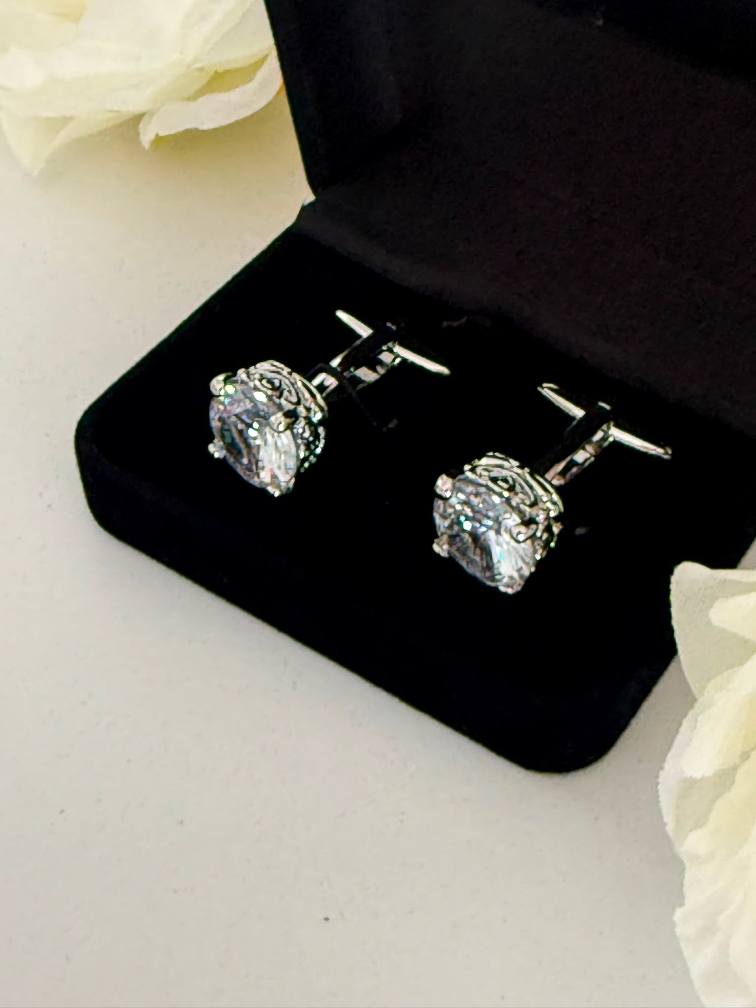 Luxury Men's Silver Tone Crystal Cufflinks