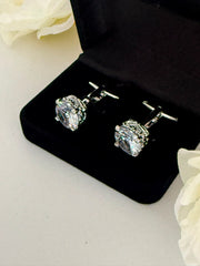 Luxury Men's Silver Tone Crystal Cufflinks