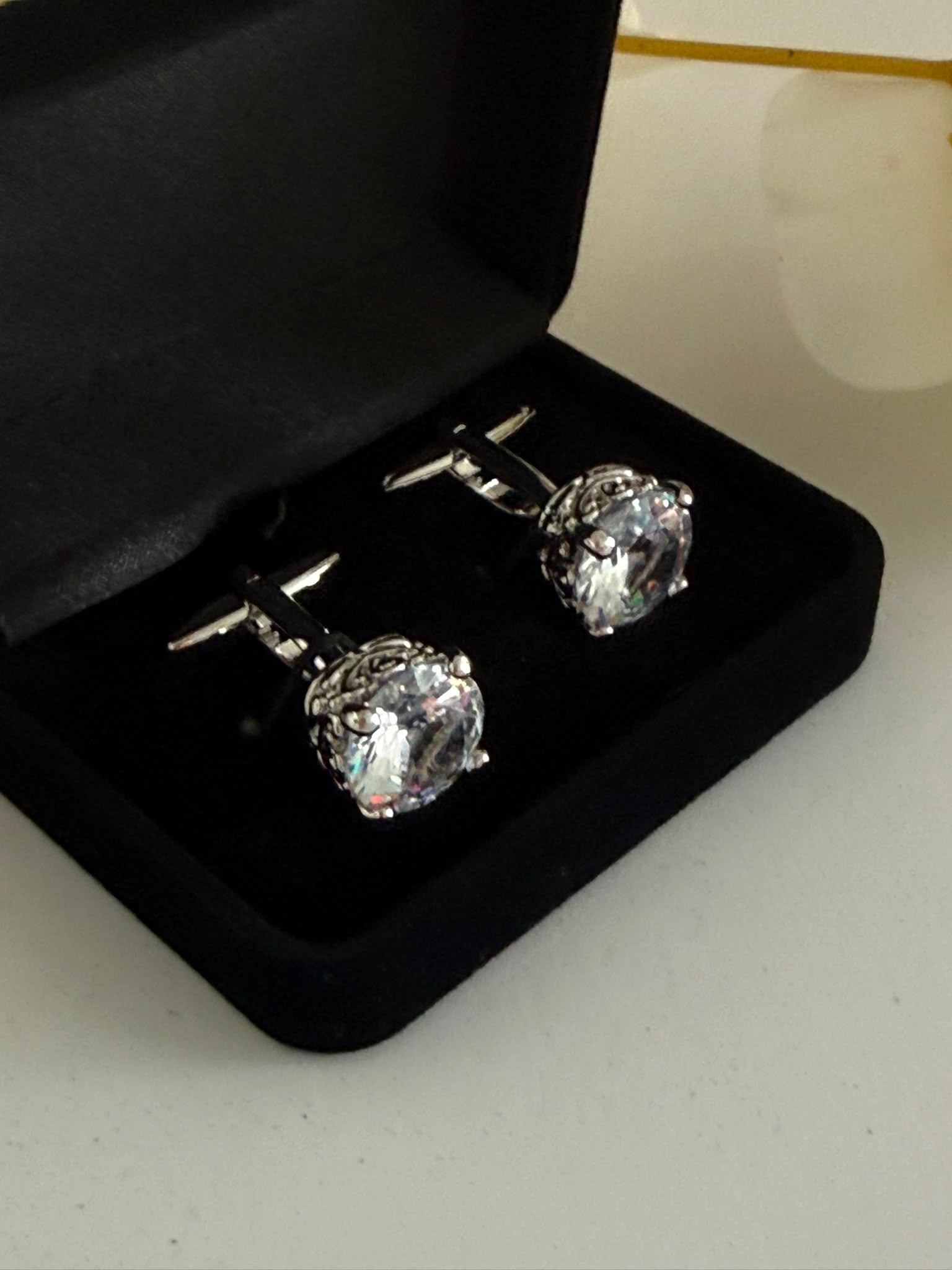 Luxury Men's Silver Tone Crystal Cufflinks