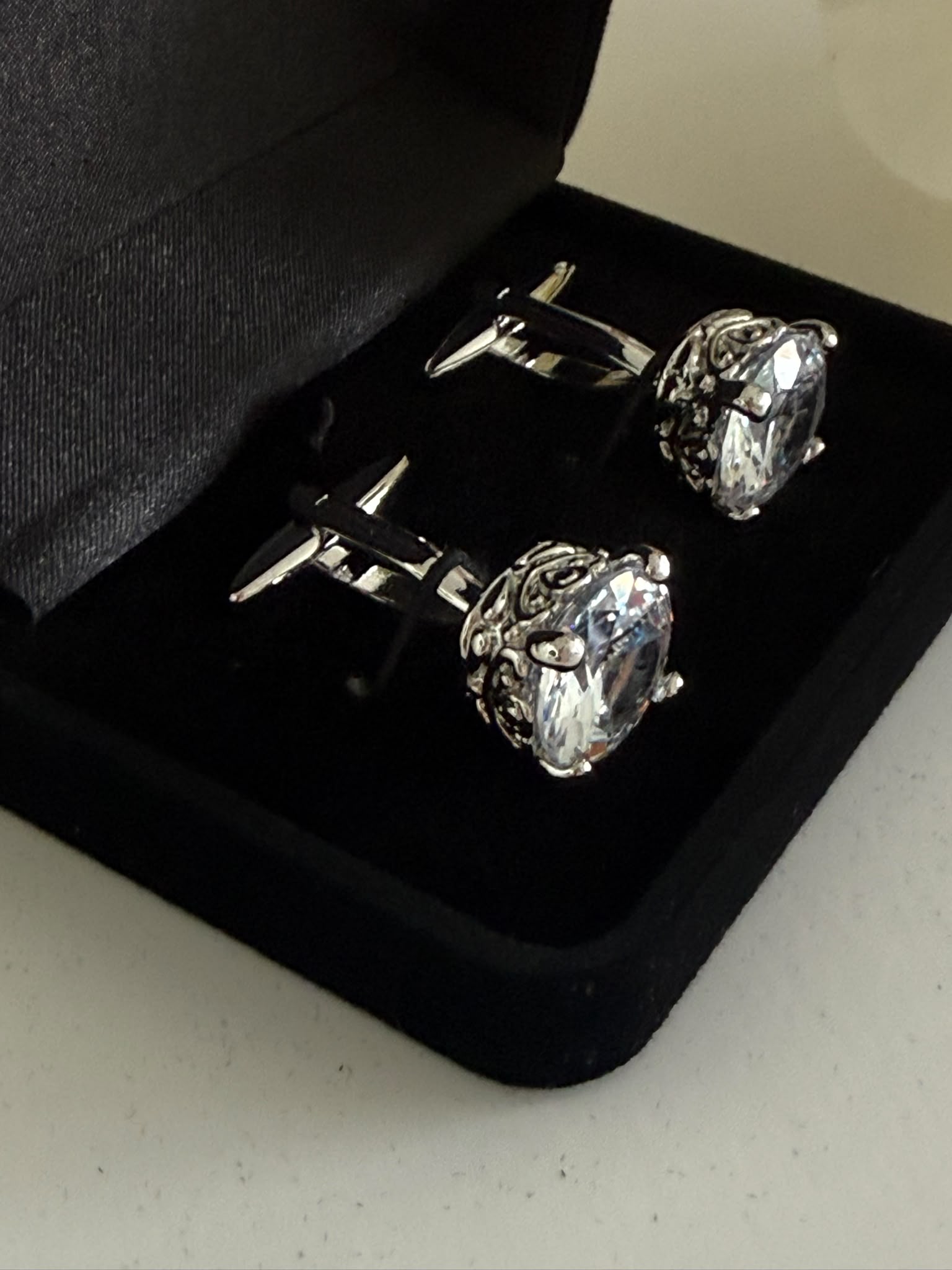 Luxury Men's Silver Tone Crystal Cufflinks