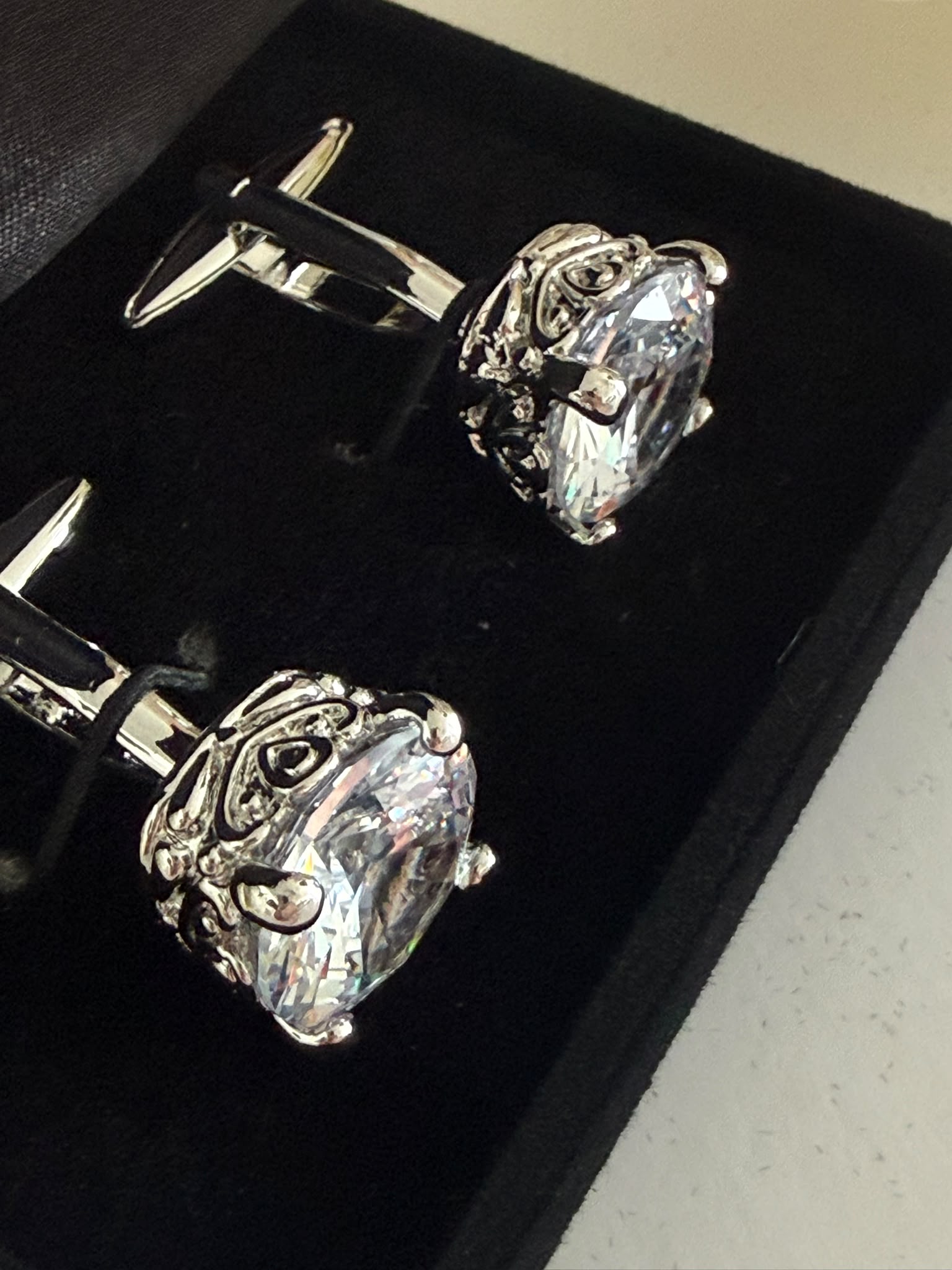 Luxury Men's Silver Tone Crystal Cufflinks