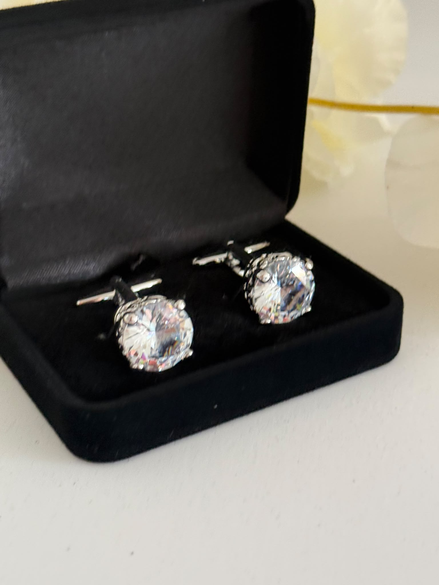 Luxury Men's Silver Tone Crystal Cufflinks