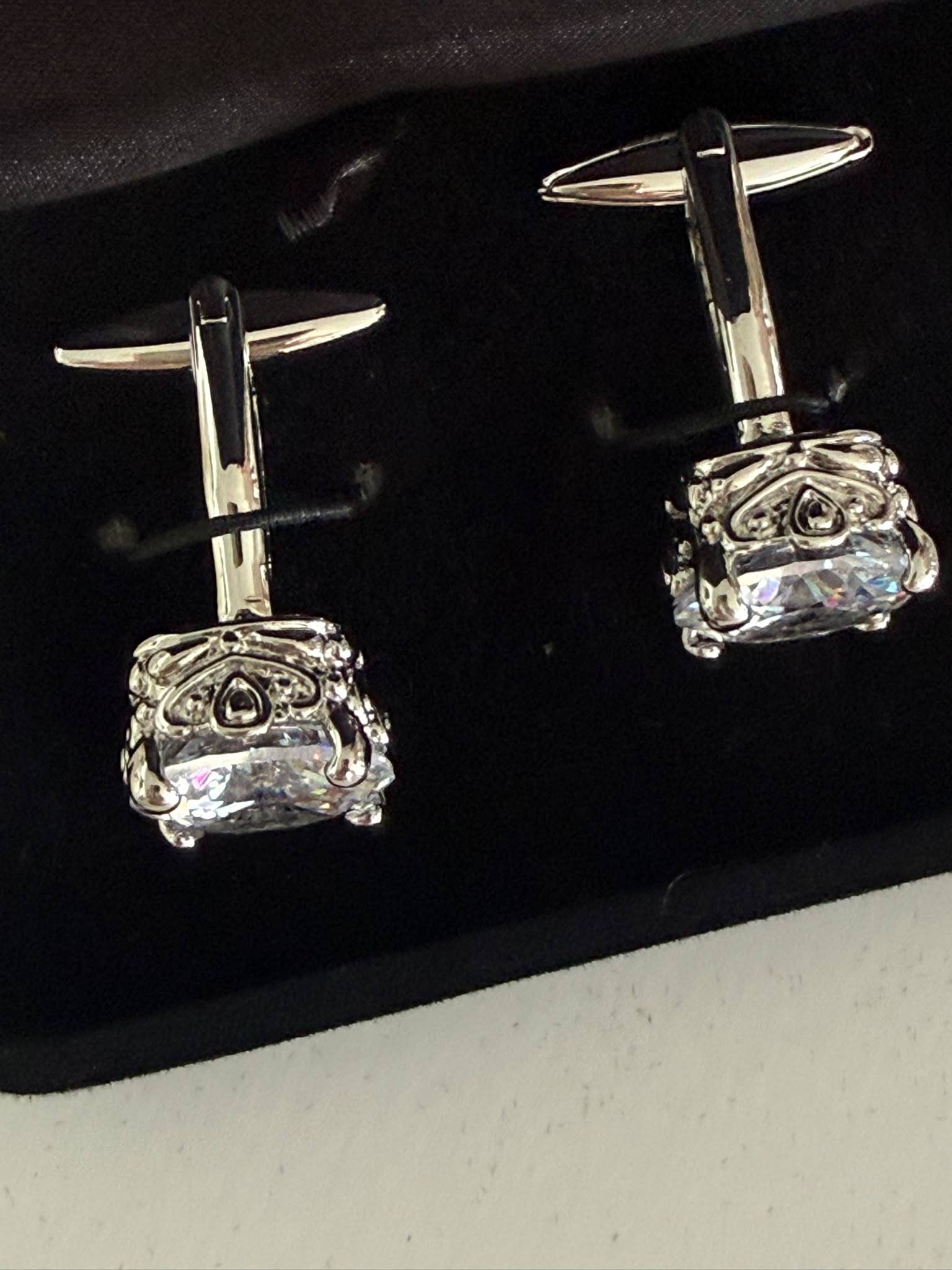 Luxury Men's Silver Tone Crystal Cufflinks