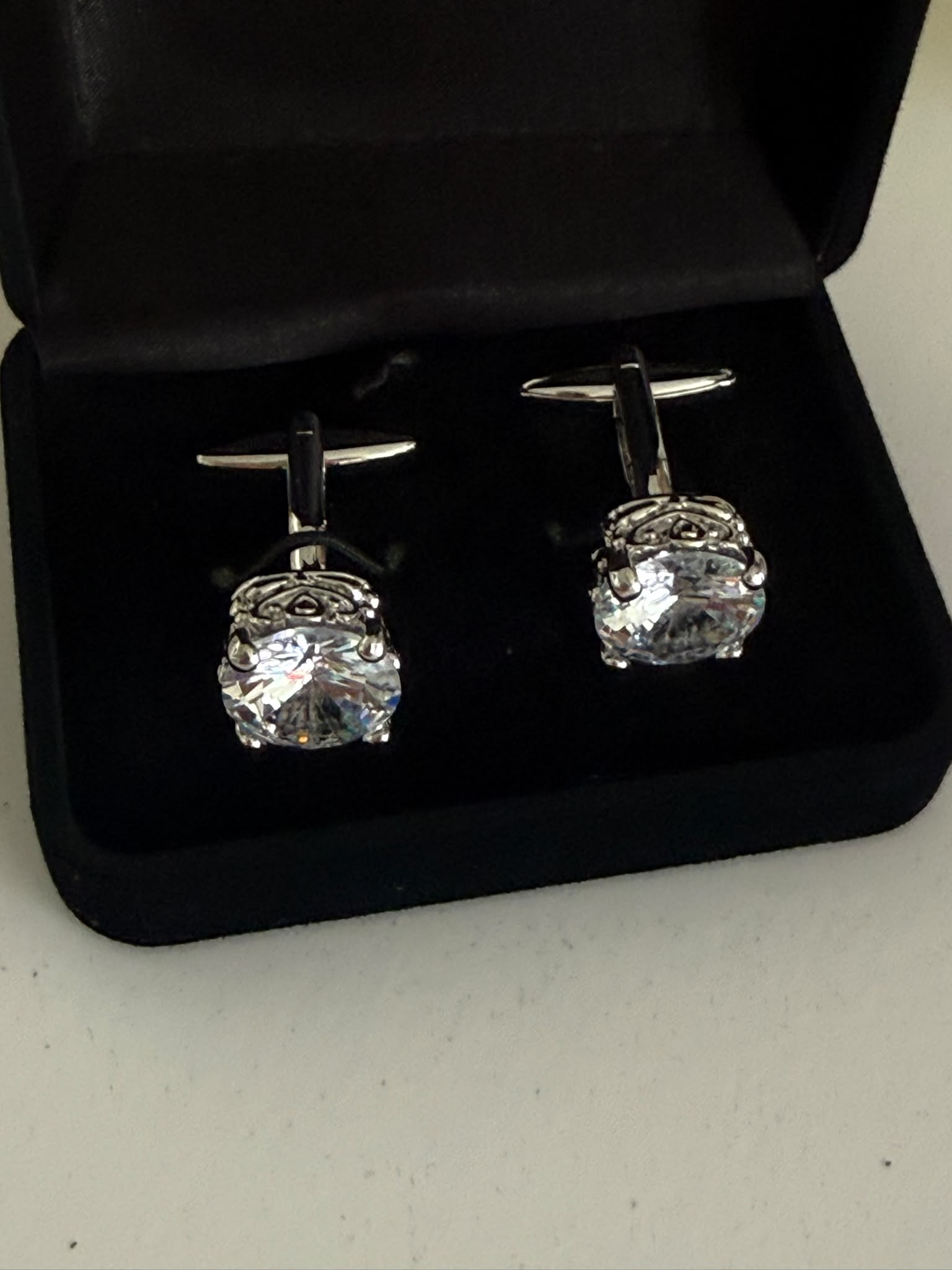 Luxury Men's Silver Tone Crystal Cufflinks