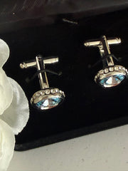 Luxury Silver Blue Crystal Cufflinks for Men