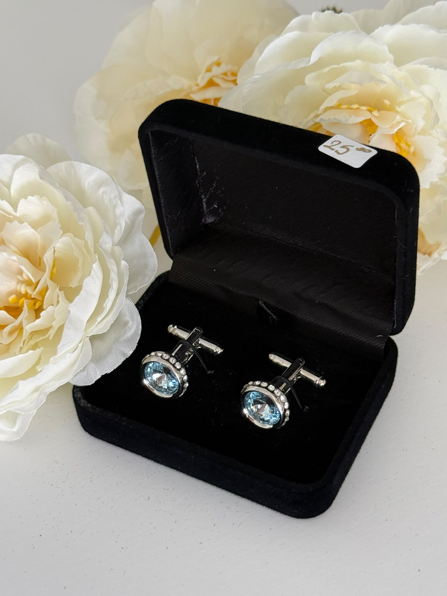 Luxury Silver Blue Crystal Cufflinks for Men