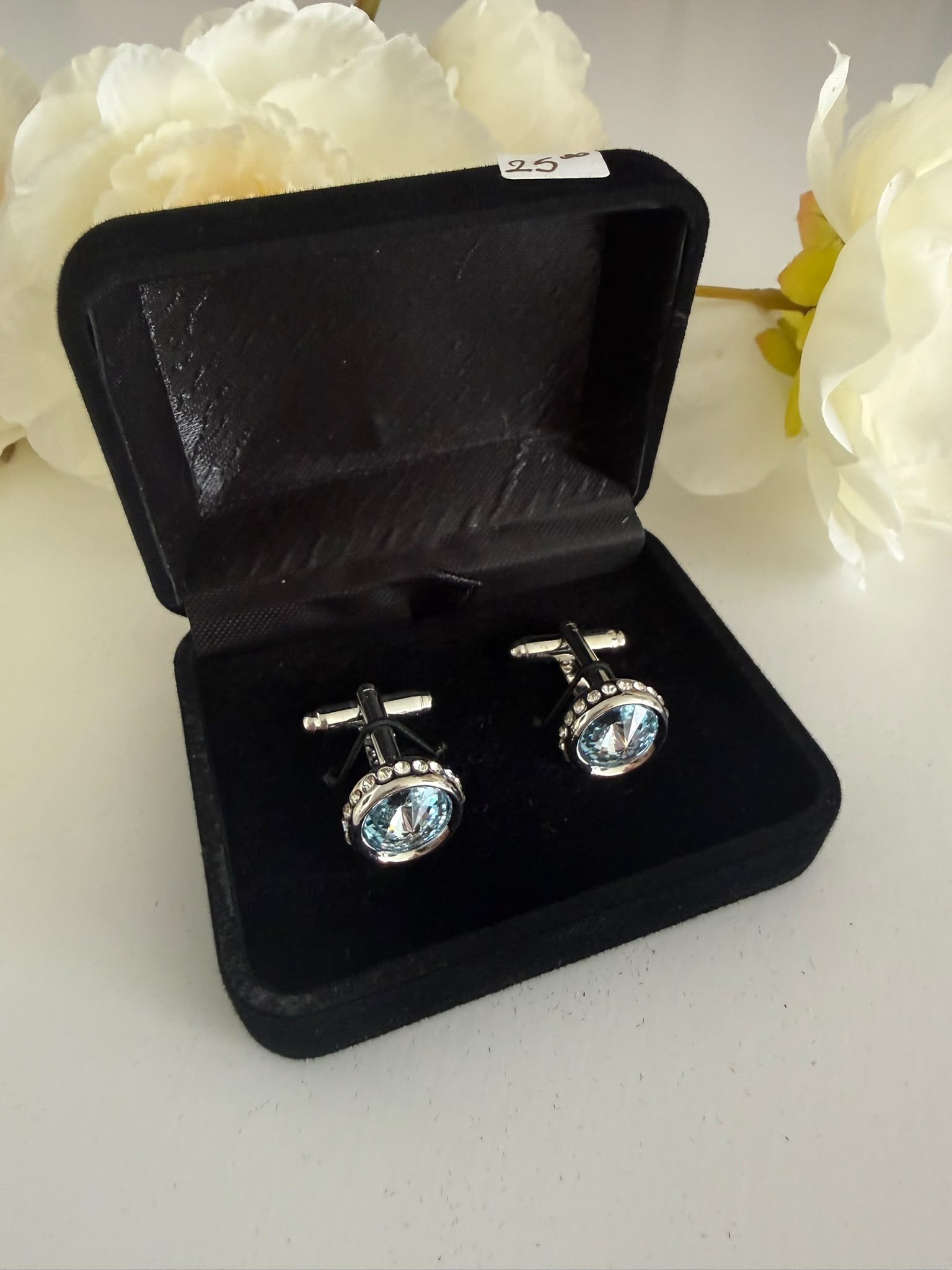 Luxury Silver Blue Crystal Cufflinks for Men