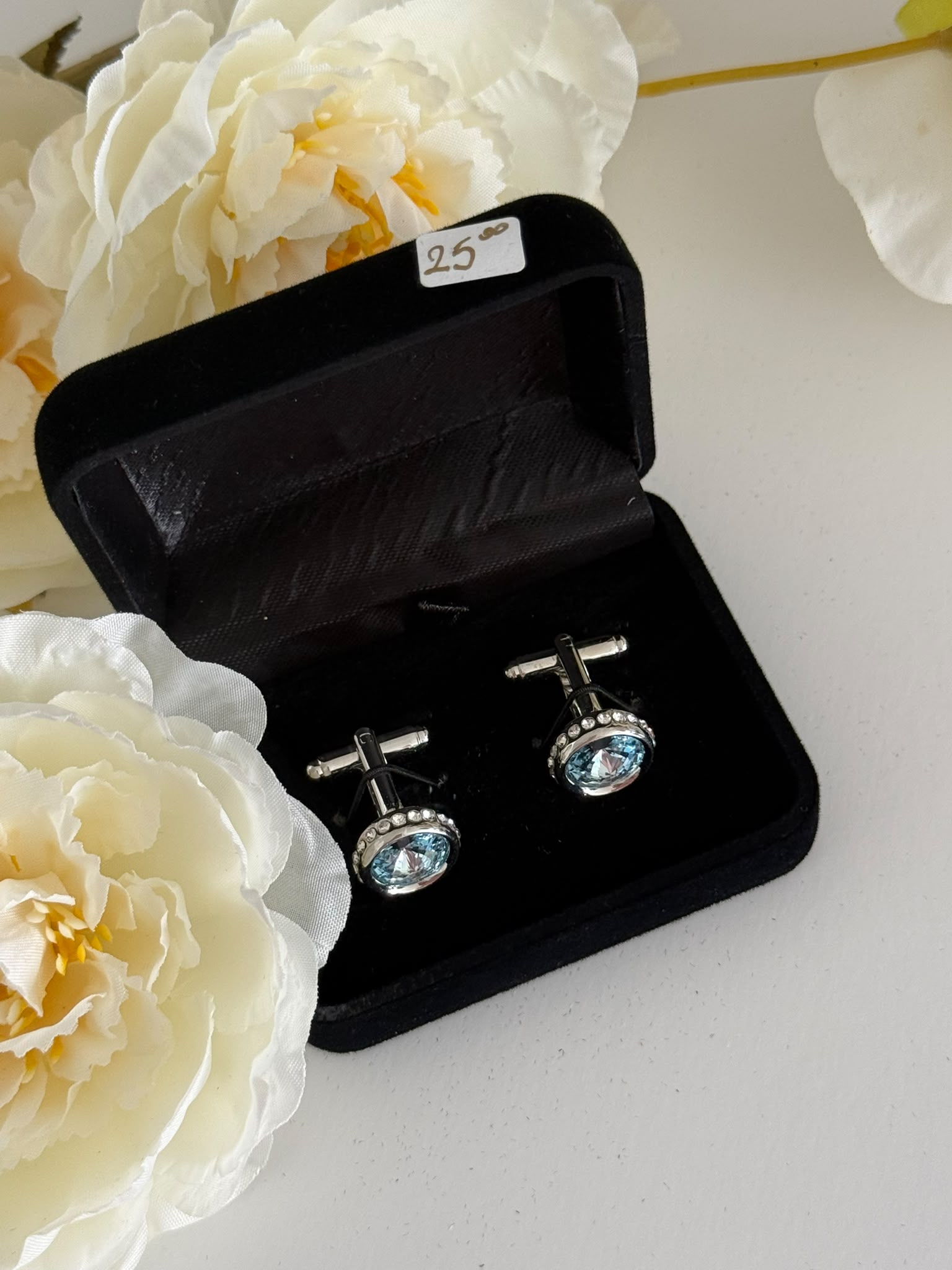 Luxury Silver Blue Crystal Cufflinks for Men