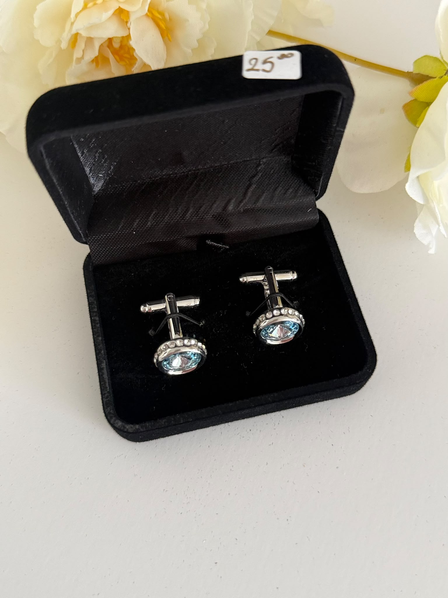 Luxury Silver Blue Crystal Cufflinks for Men