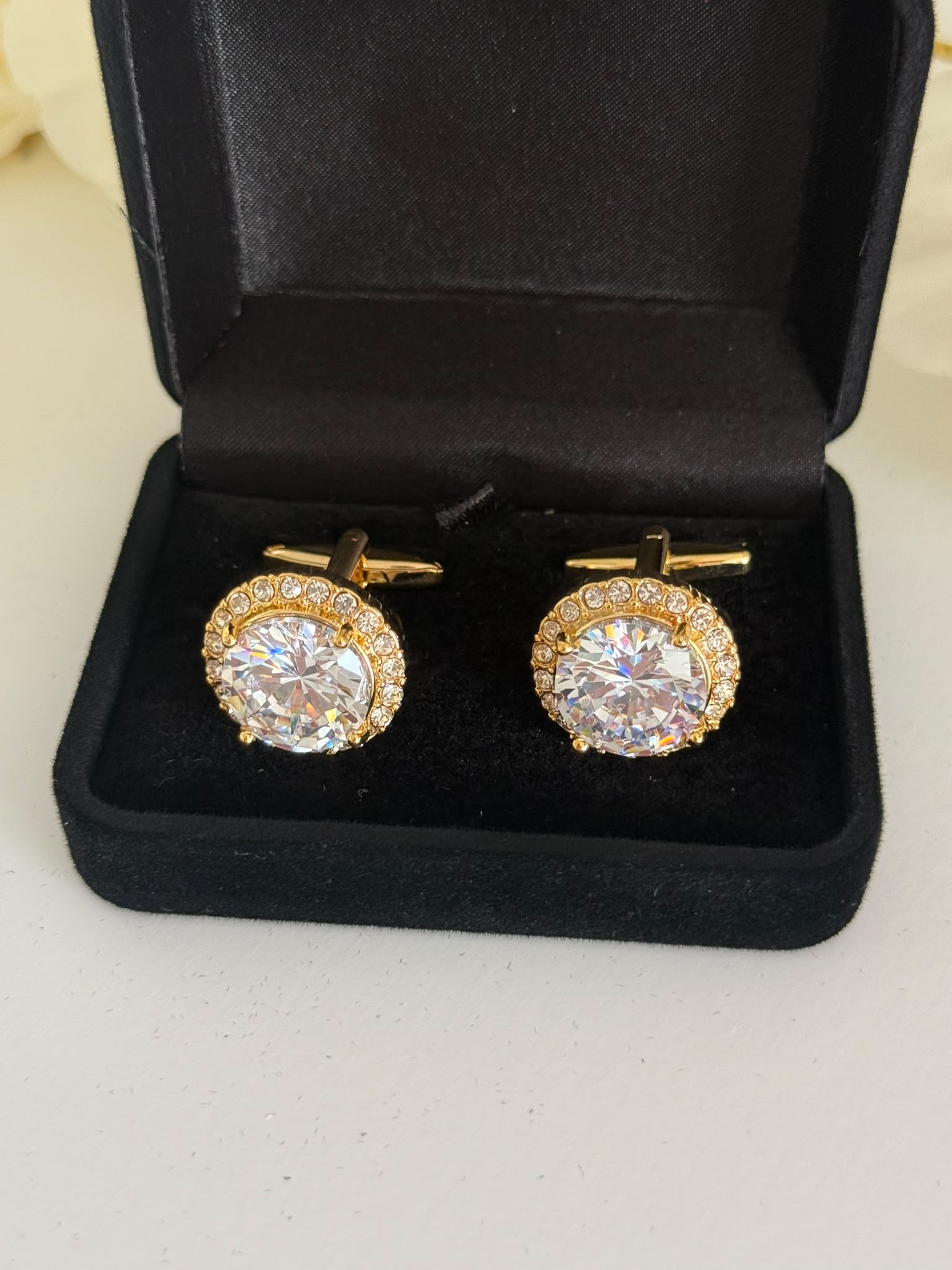 Luxury Golden Crystal Cufflinks for Men