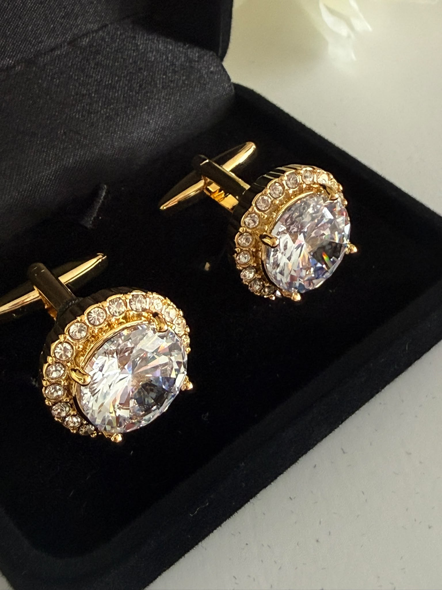 Luxury Golden Crystal Cufflinks for Men