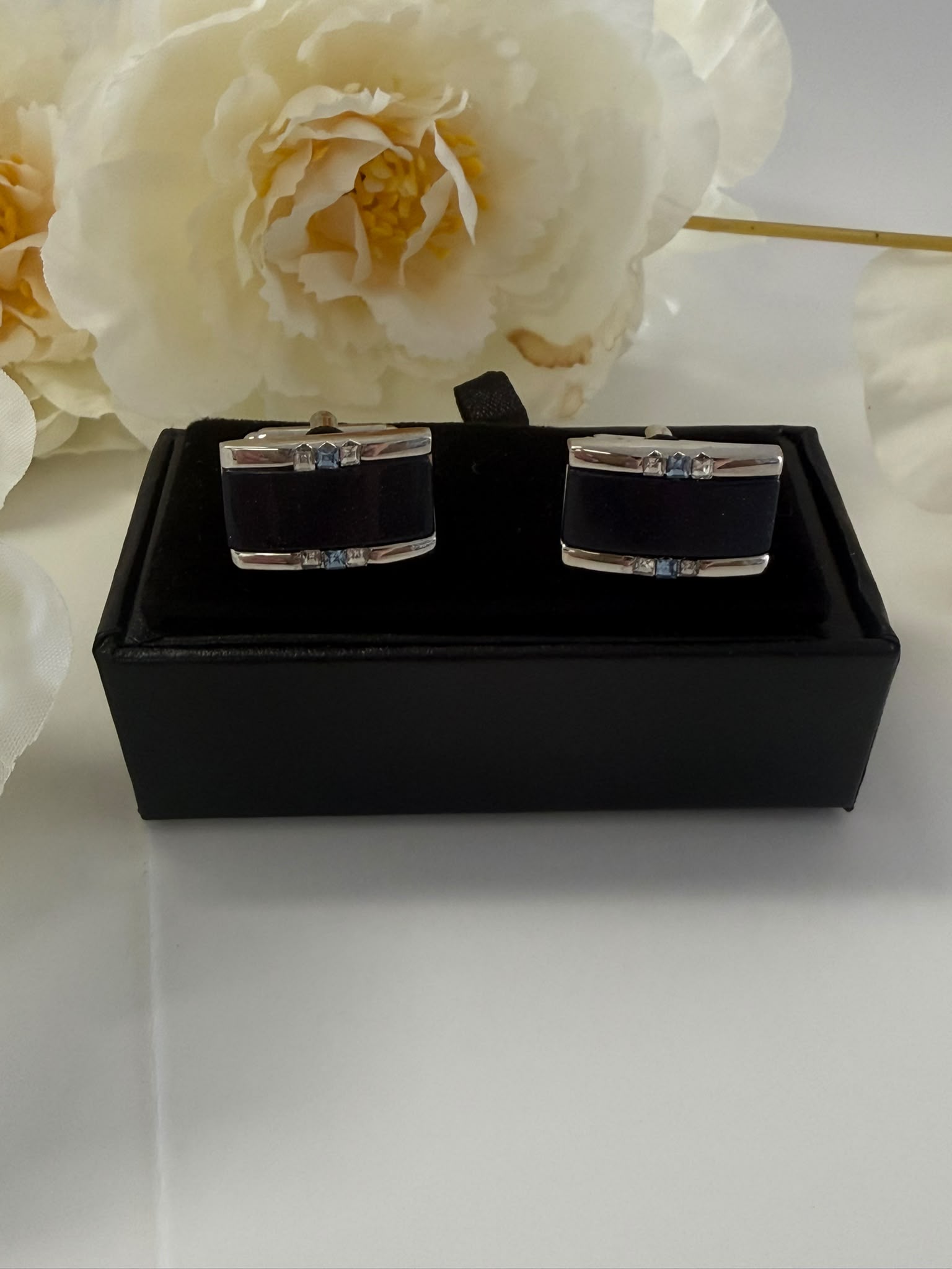 Luxury Blue Sandstone Silver Cufflinks