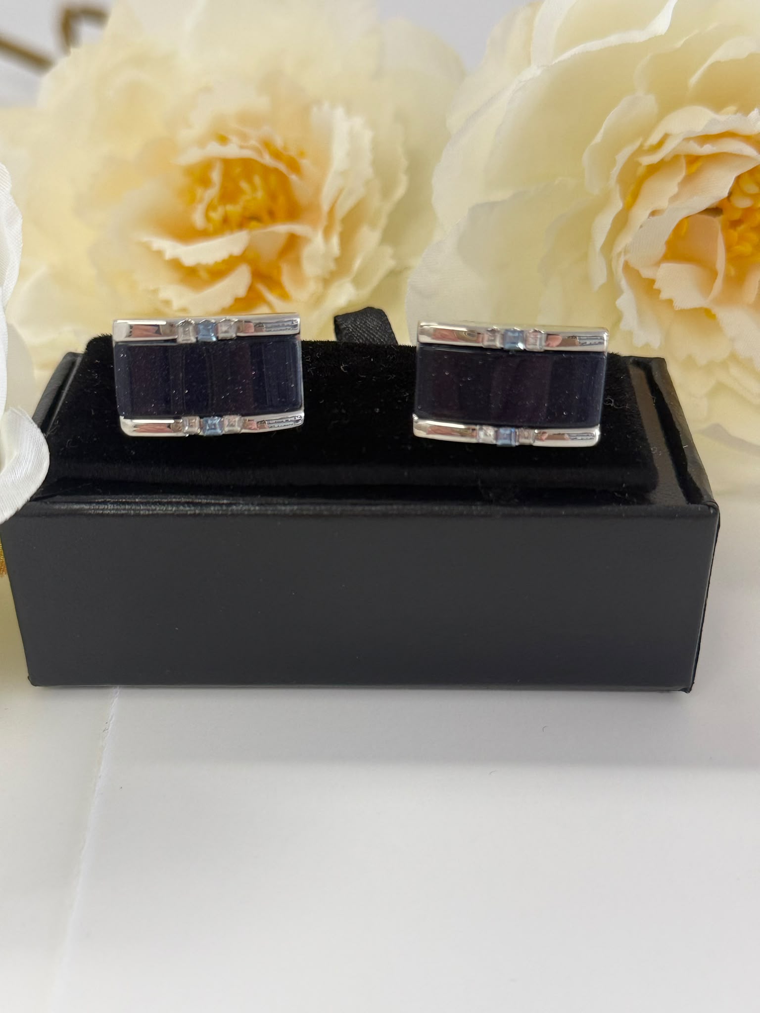 Luxury Blue Sandstone Silver Cufflinks