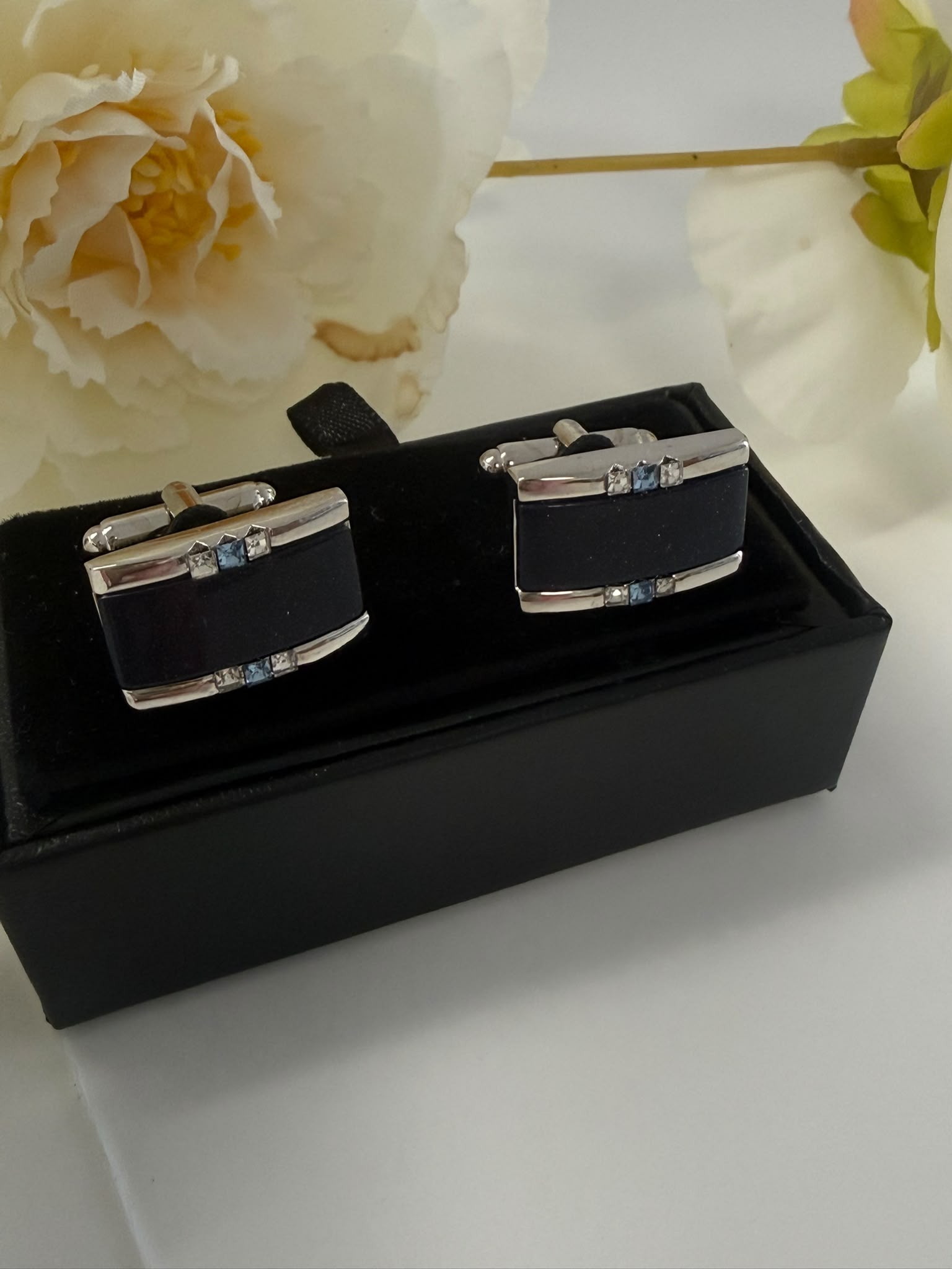 Luxury Blue Sandstone Silver Cufflinks