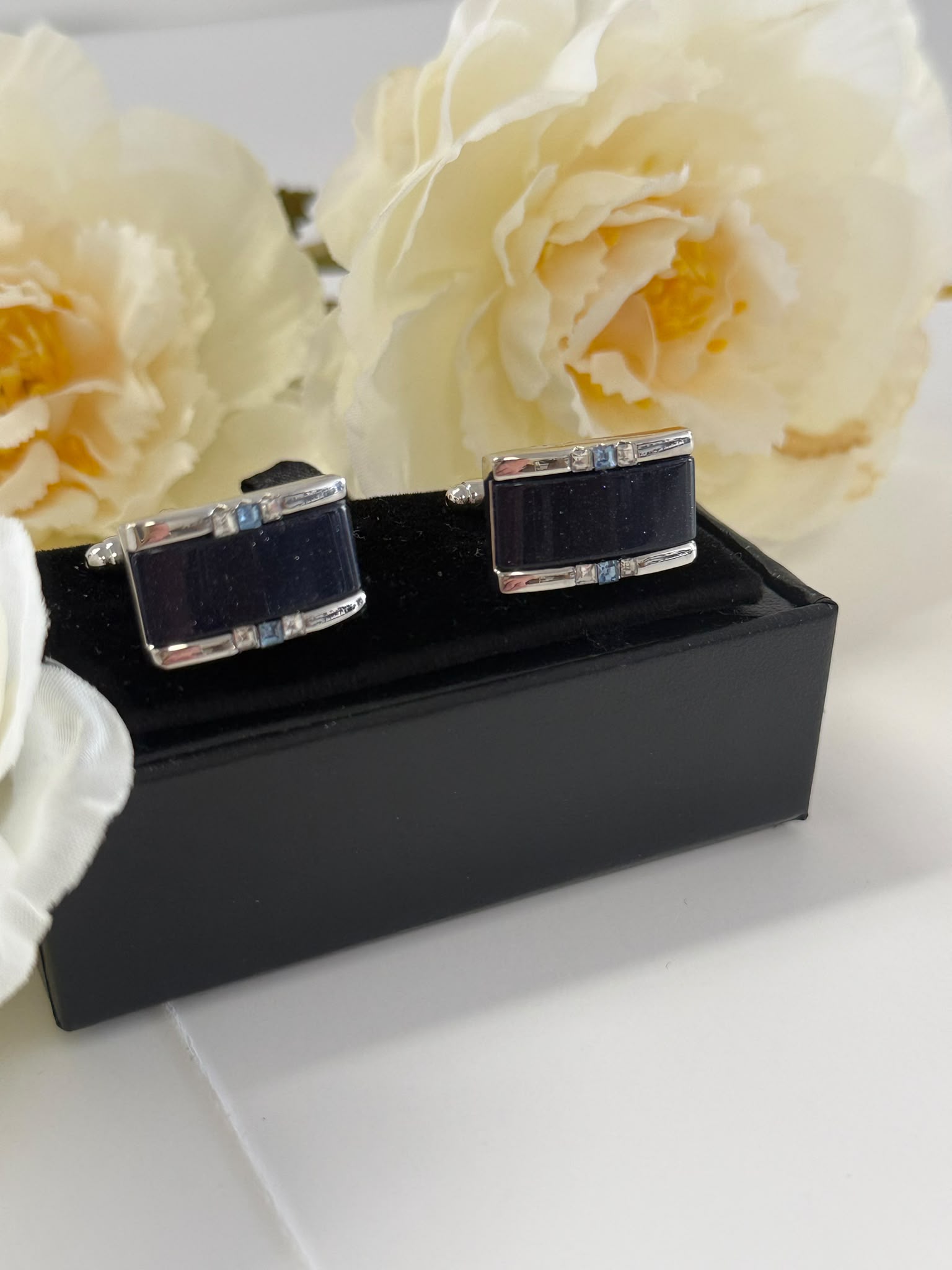 Luxury Blue Sandstone Silver Cufflinks