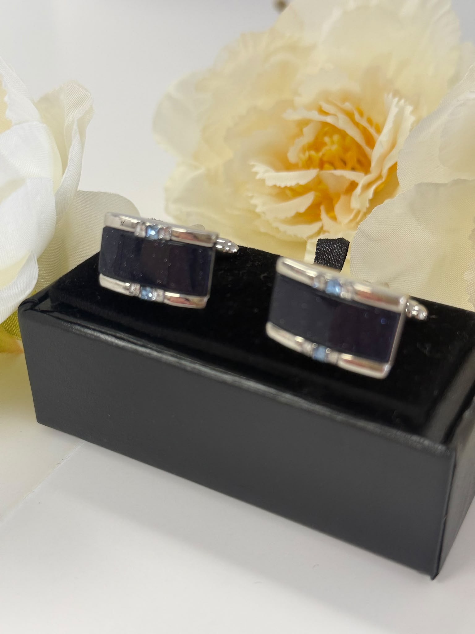 Luxury Blue Sandstone Silver Cufflinks