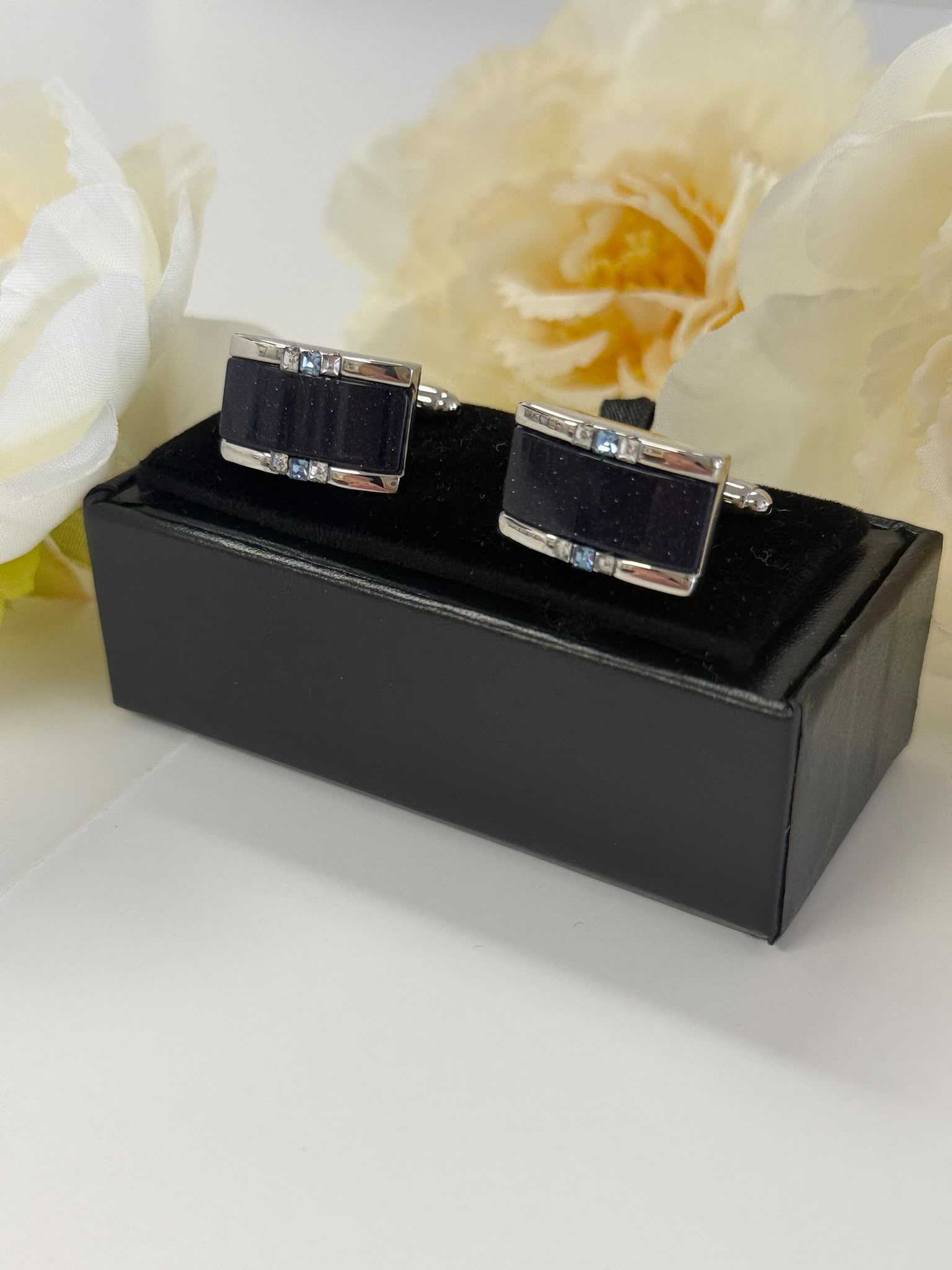 Luxury Blue Sandstone Silver Cufflinks