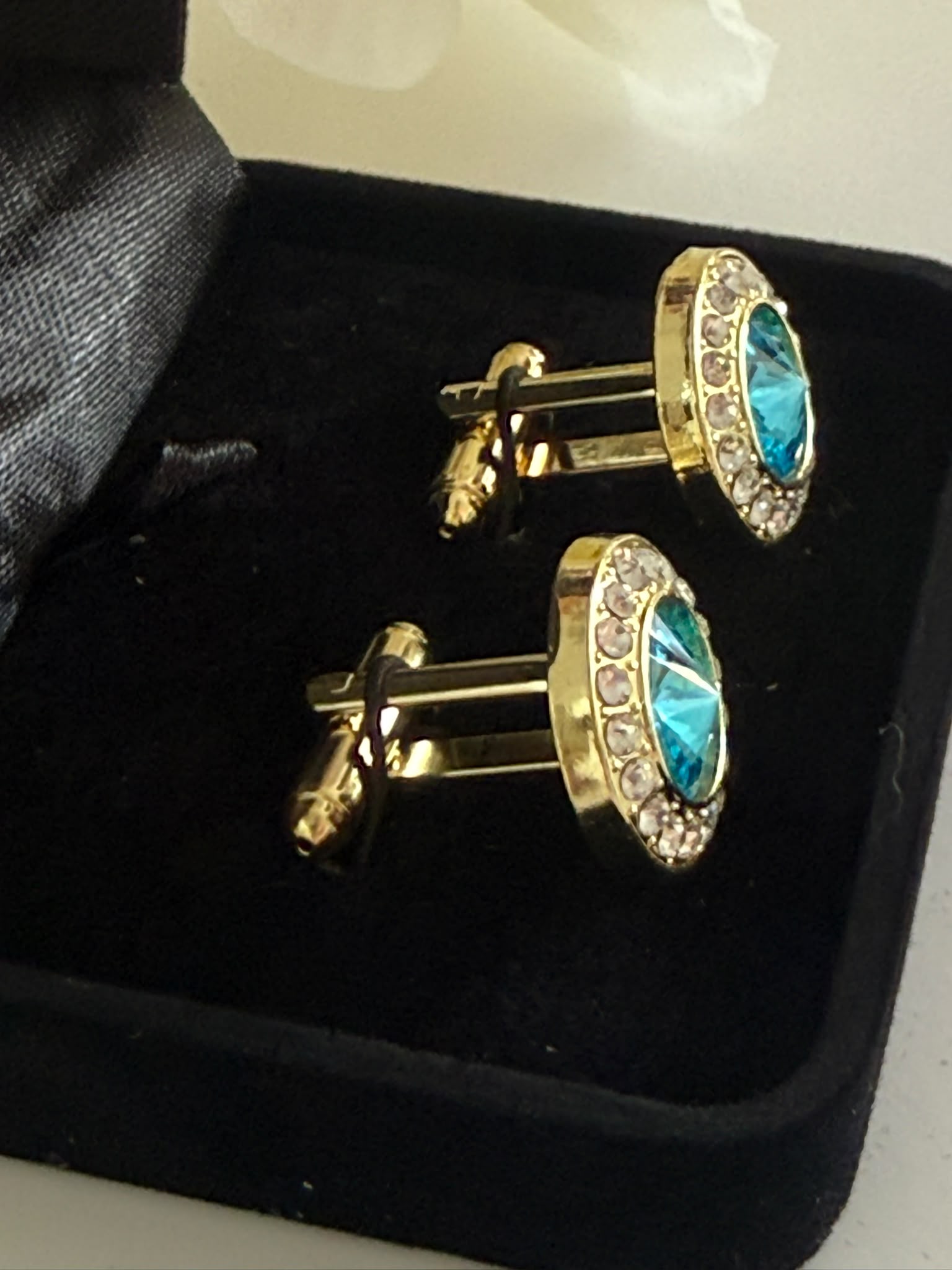 Luxury Gold-Tone Aquamarine Crystal Cufflinks for Men